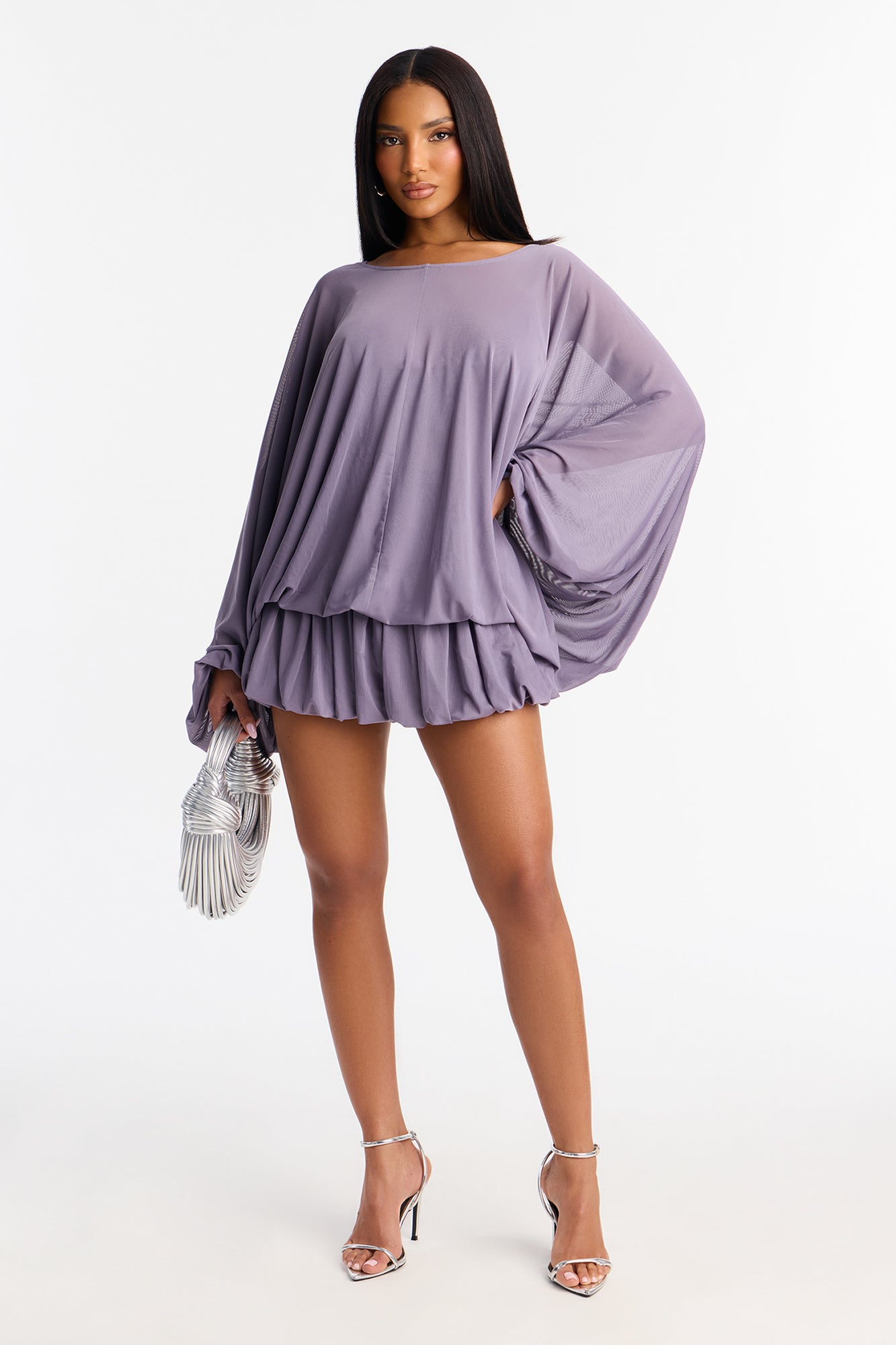 The It Girl Backless Mesh Mini Dress - Lavender