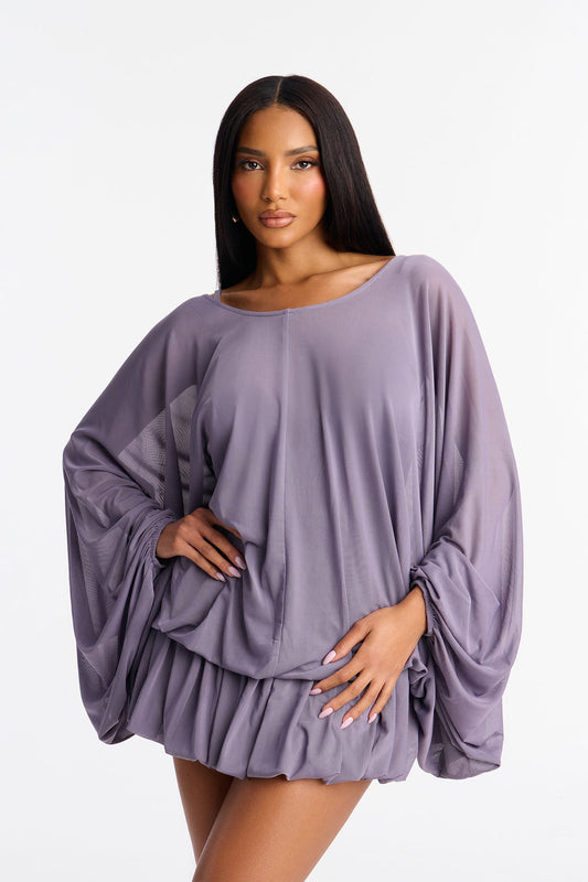 The It Girl Backless Mesh Mini Dress - Lavender