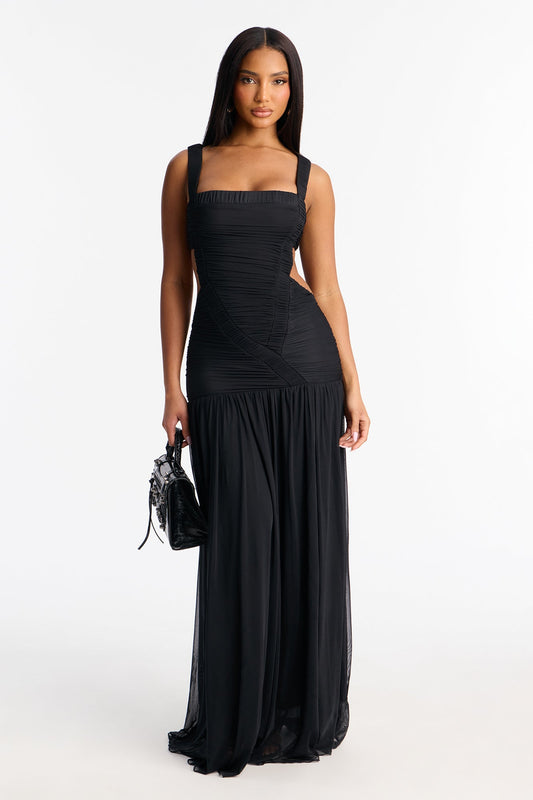 Graceful Taste Ruched Maxi Dress - Black