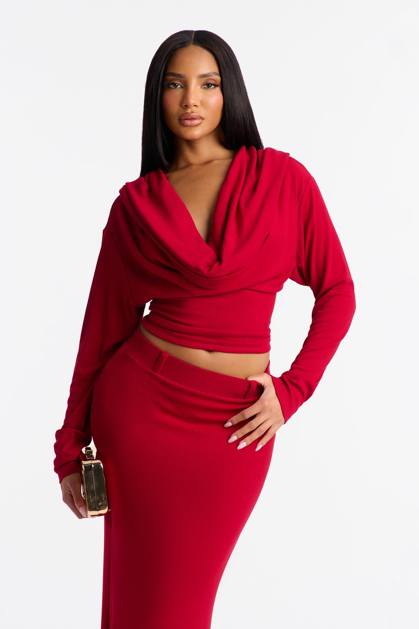 Flow With It Hooded Maxi Skirt Set - Red
