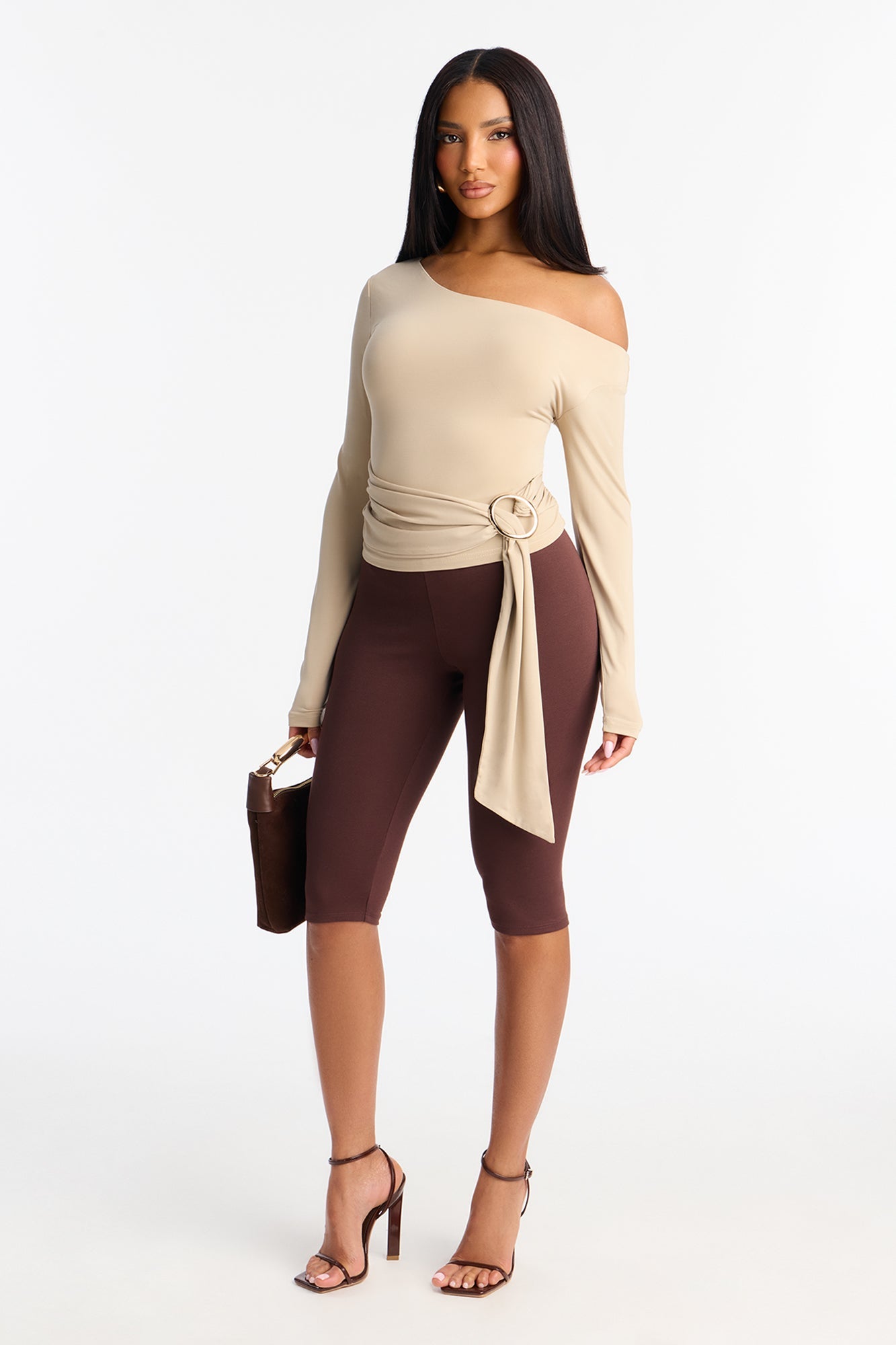 Kit Draped Off Shoulder Top - Taupe