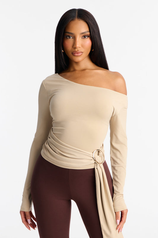 Kit Draped Off Shoulder Top - Taupe