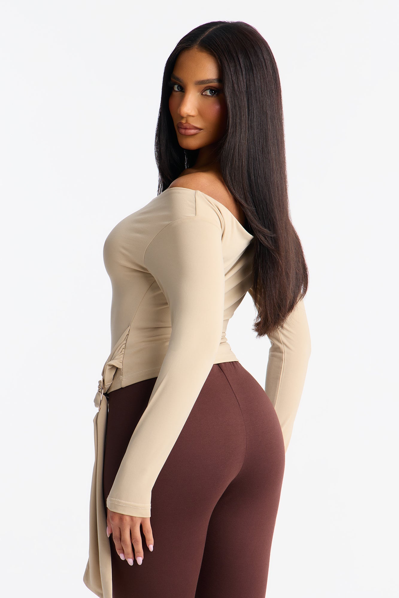 Kit Draped Off Shoulder Top - Taupe