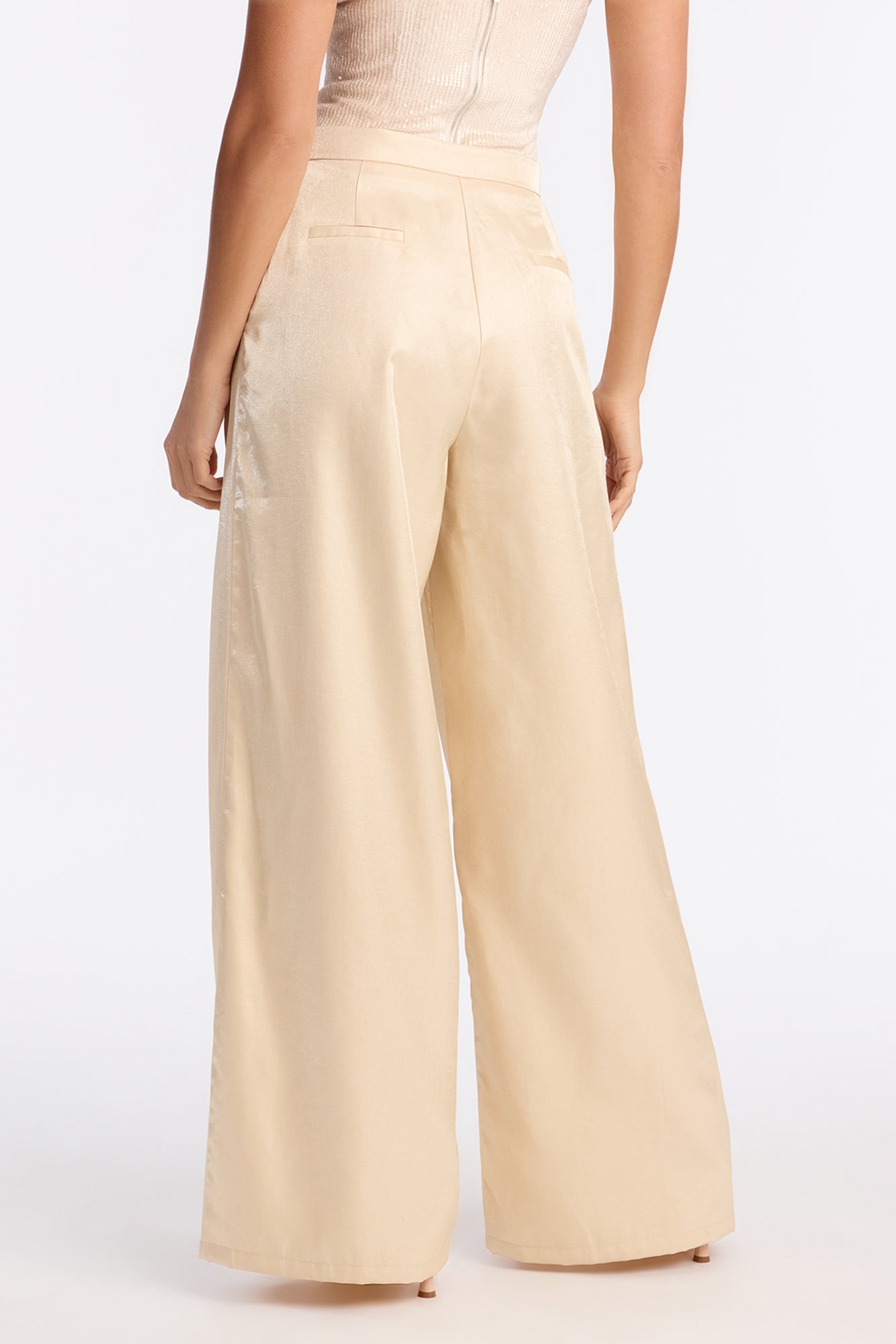 Angelica Satin Wide Leg Trousers 33″ - Champagne
