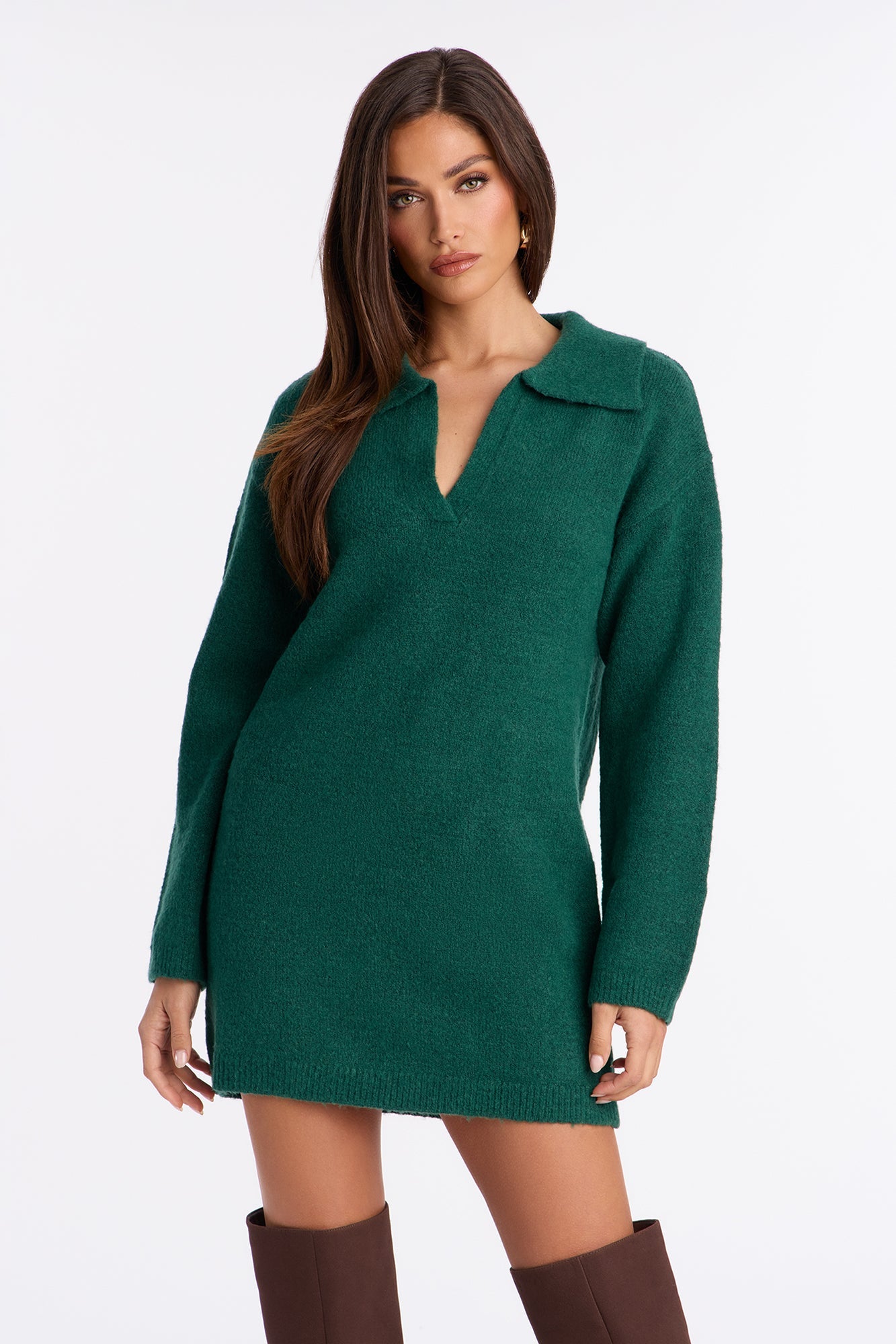 Tea Time Sweater Mini Dress - Emerald