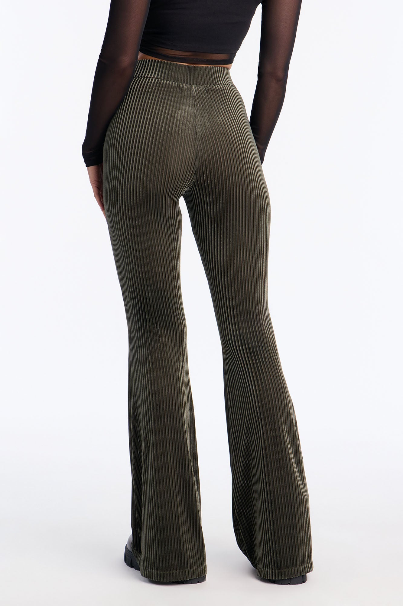 Imani Velvet Pinstripe Flare Pant 33″ - Olive