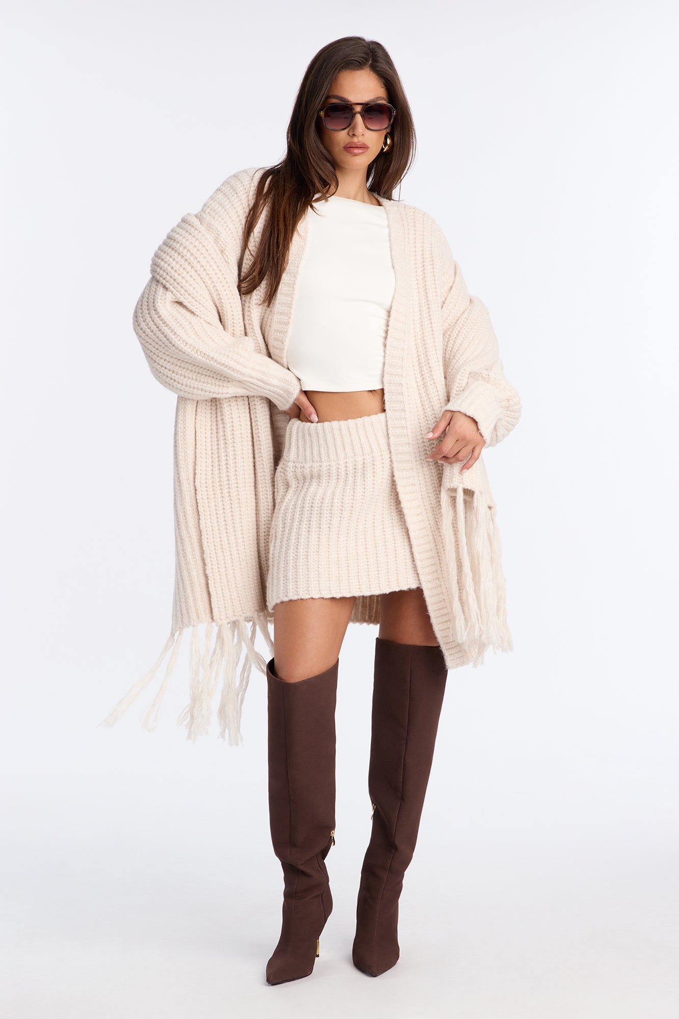 Gabby Sweater 3 Piece Skirt Set - Cream