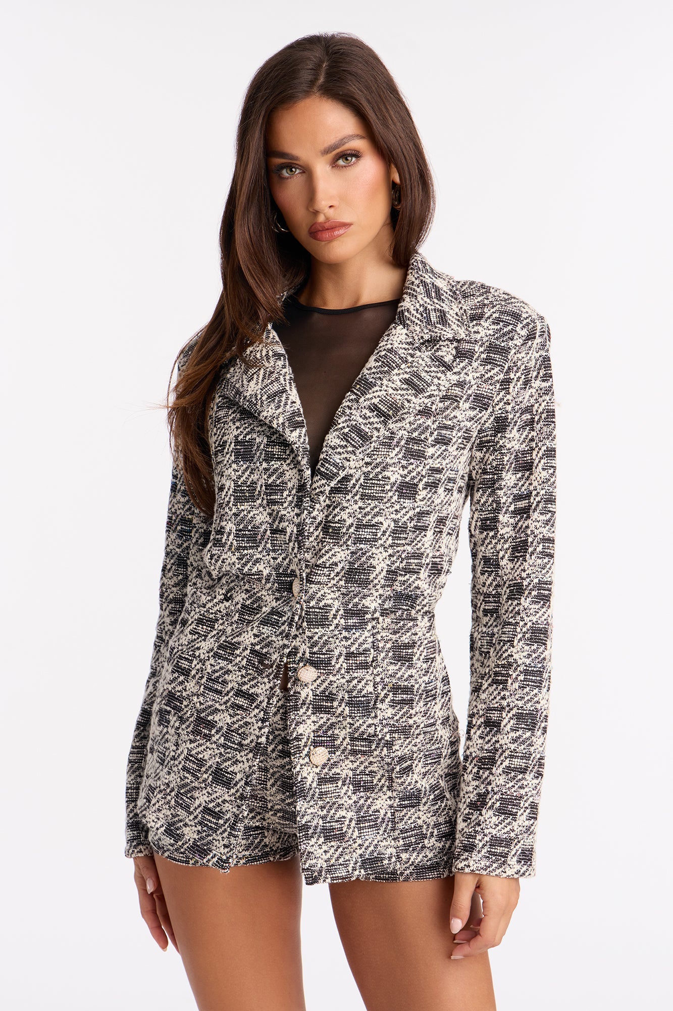 Yvonne Tweed Blazer Short Set - Black/combo