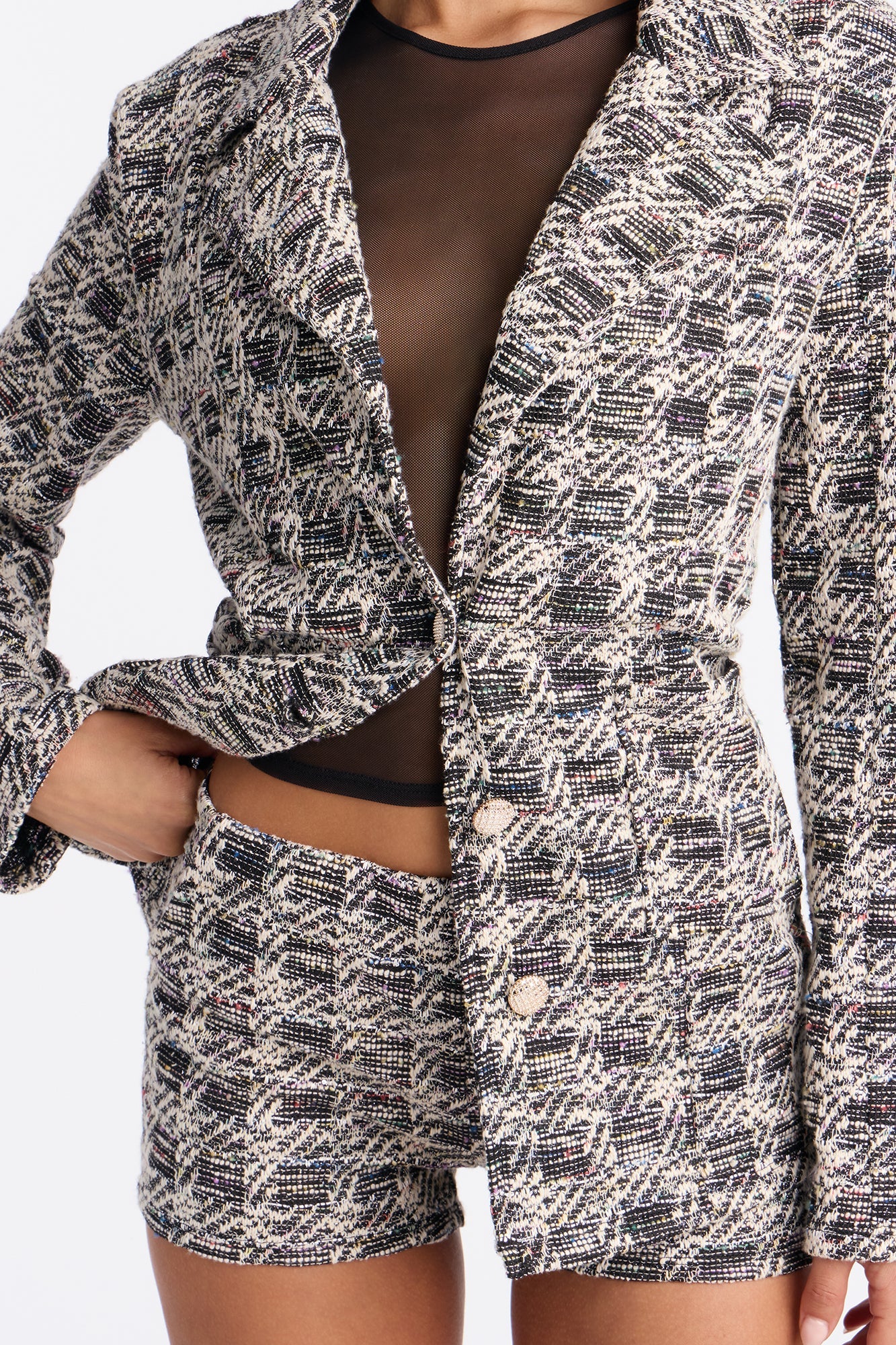 Yvonne Tweed Blazer Short Set - Black/combo