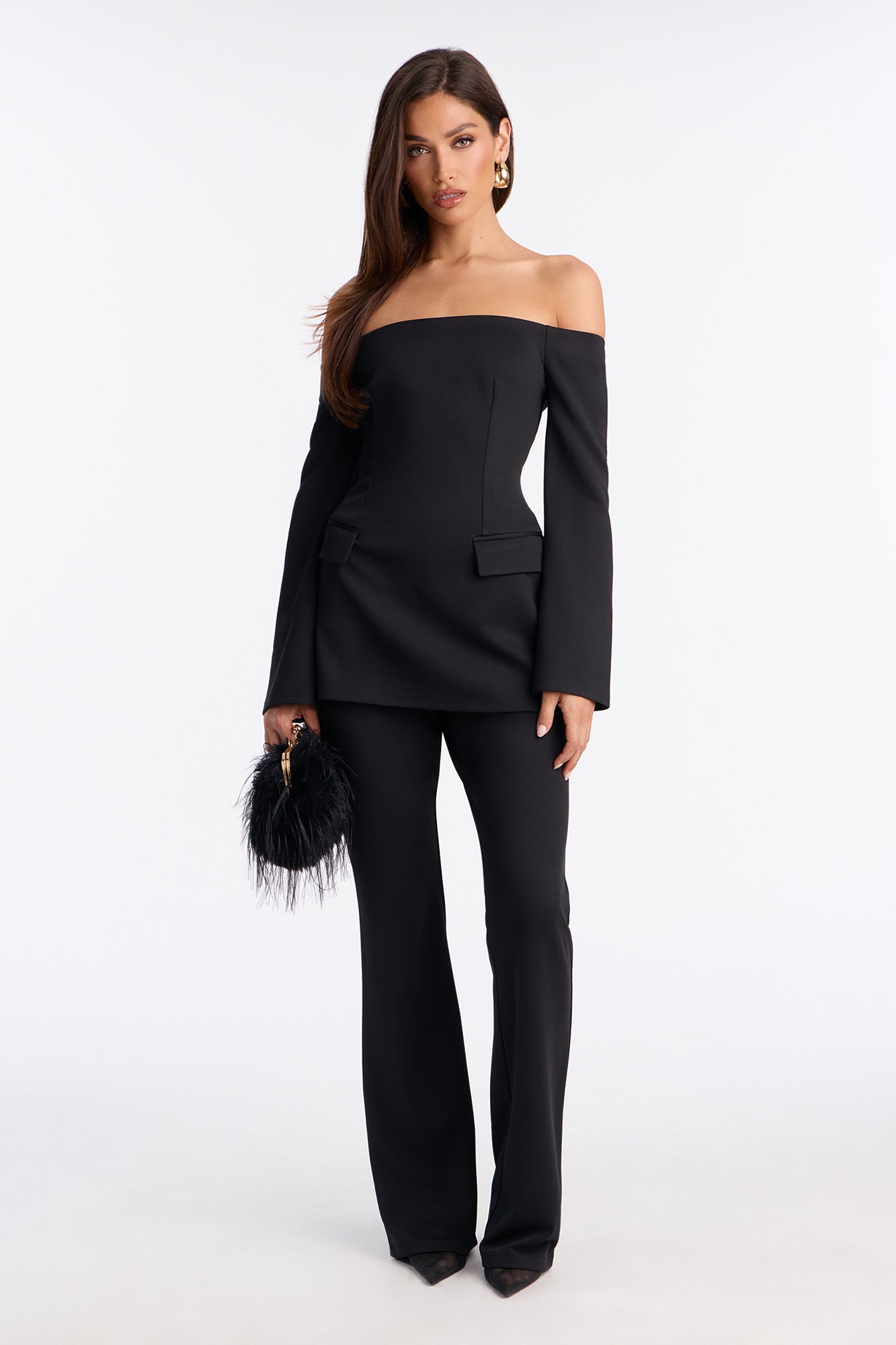 Make A Statement Off Shoulder Pant Set - Black
