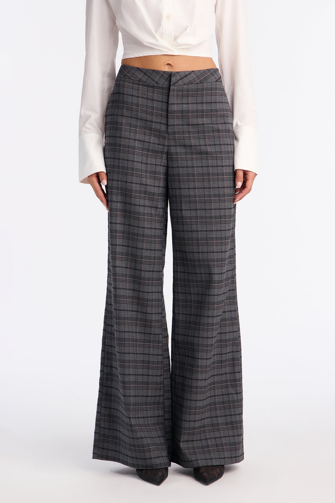 Brienne Plaid Wide Leg Trouser Pant 33 - Grey/combo