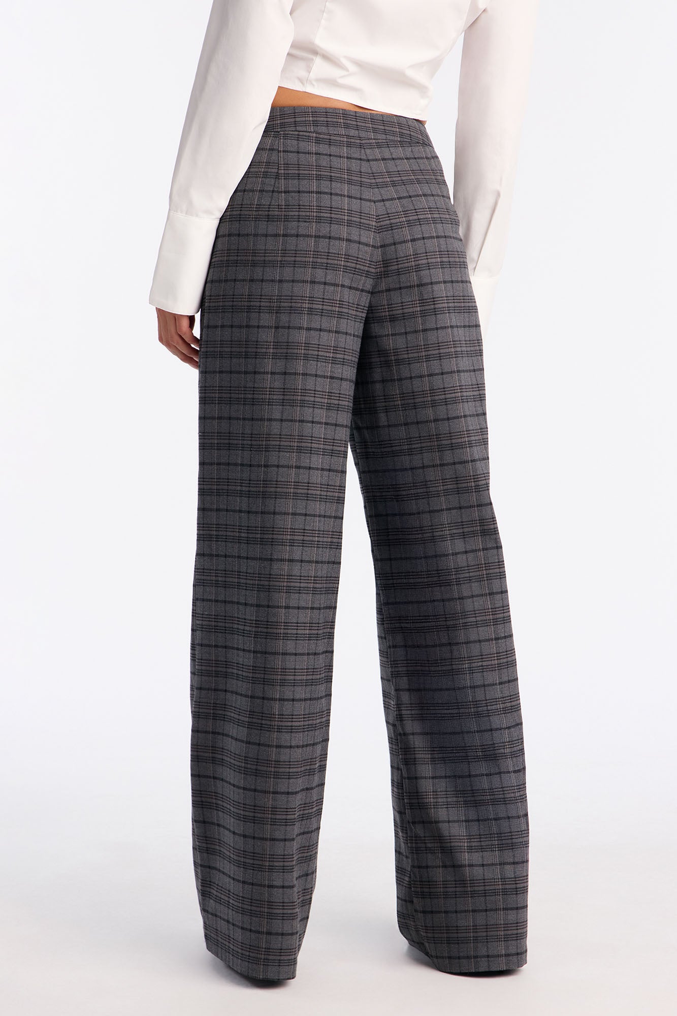 Brienne Plaid Wide Leg Trouser Pant 33 - Grey/combo