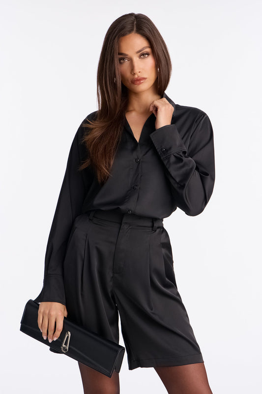 Big Moves Satin Short Set - Black