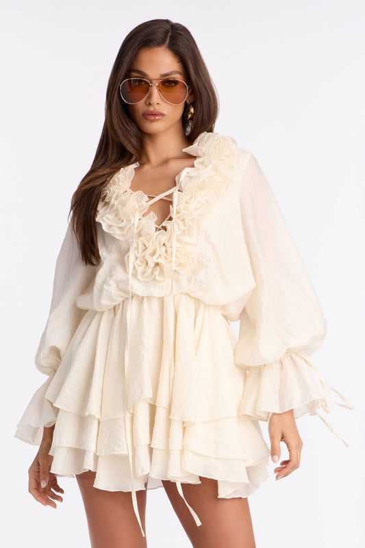 Anabel Ruffle Mini Dress - Cream