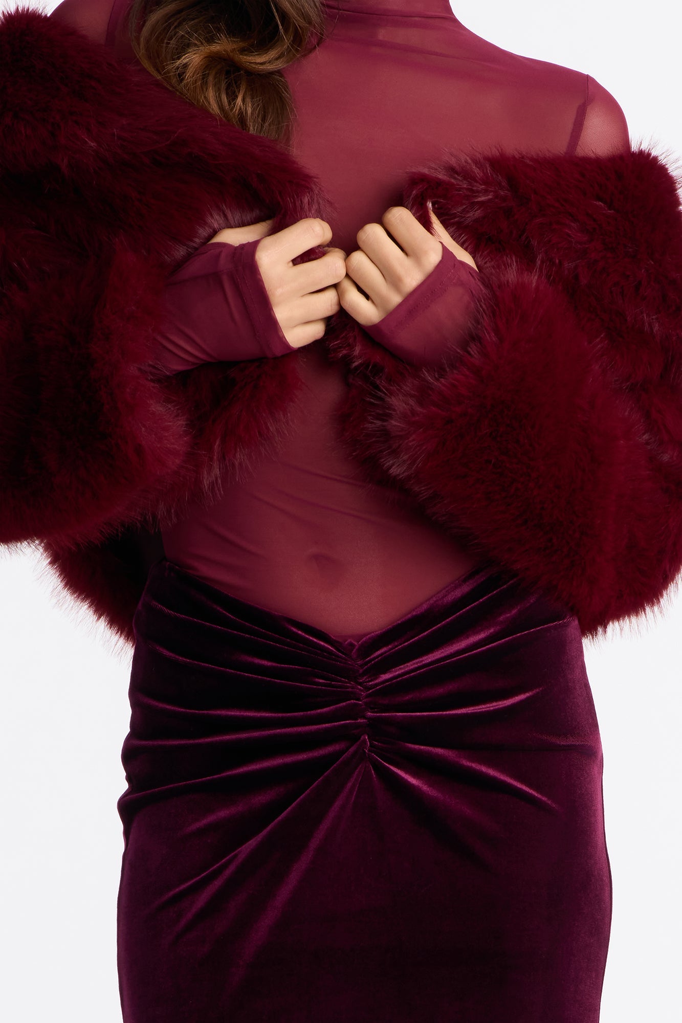 Crushing On You Velvet V Front Maxi Skirt - Burgundy