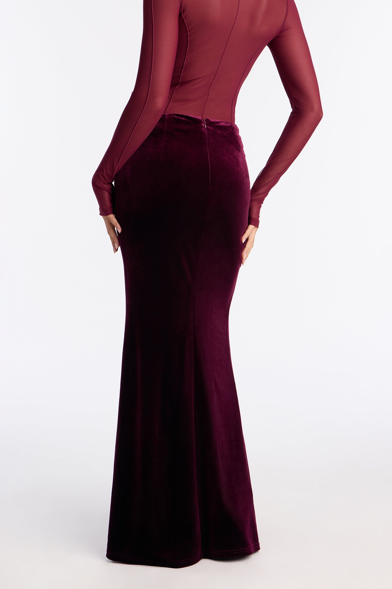 Crushing On You Velvet V Front Maxi Skirt - Burgundy