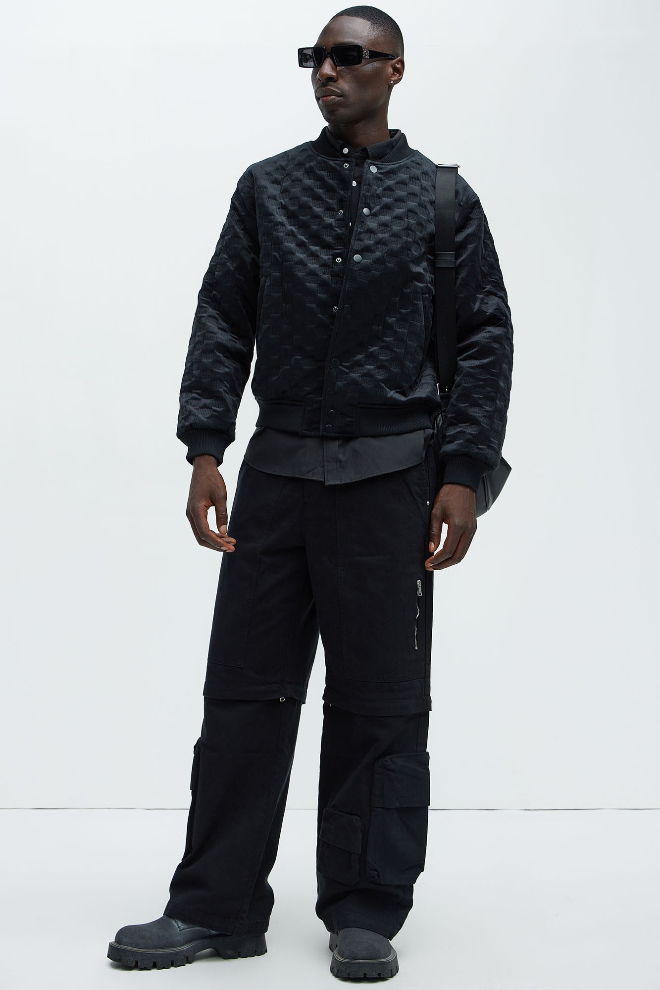 Bard Embossed Checker Bomber Jacket - Black