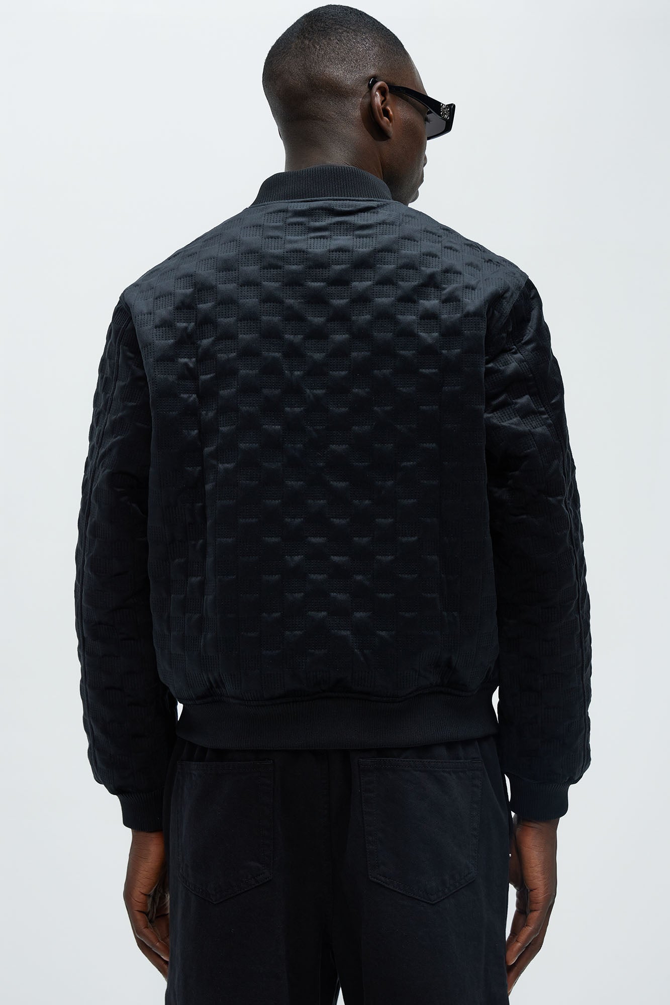 Bard Embossed Checker Bomber Jacket - Black