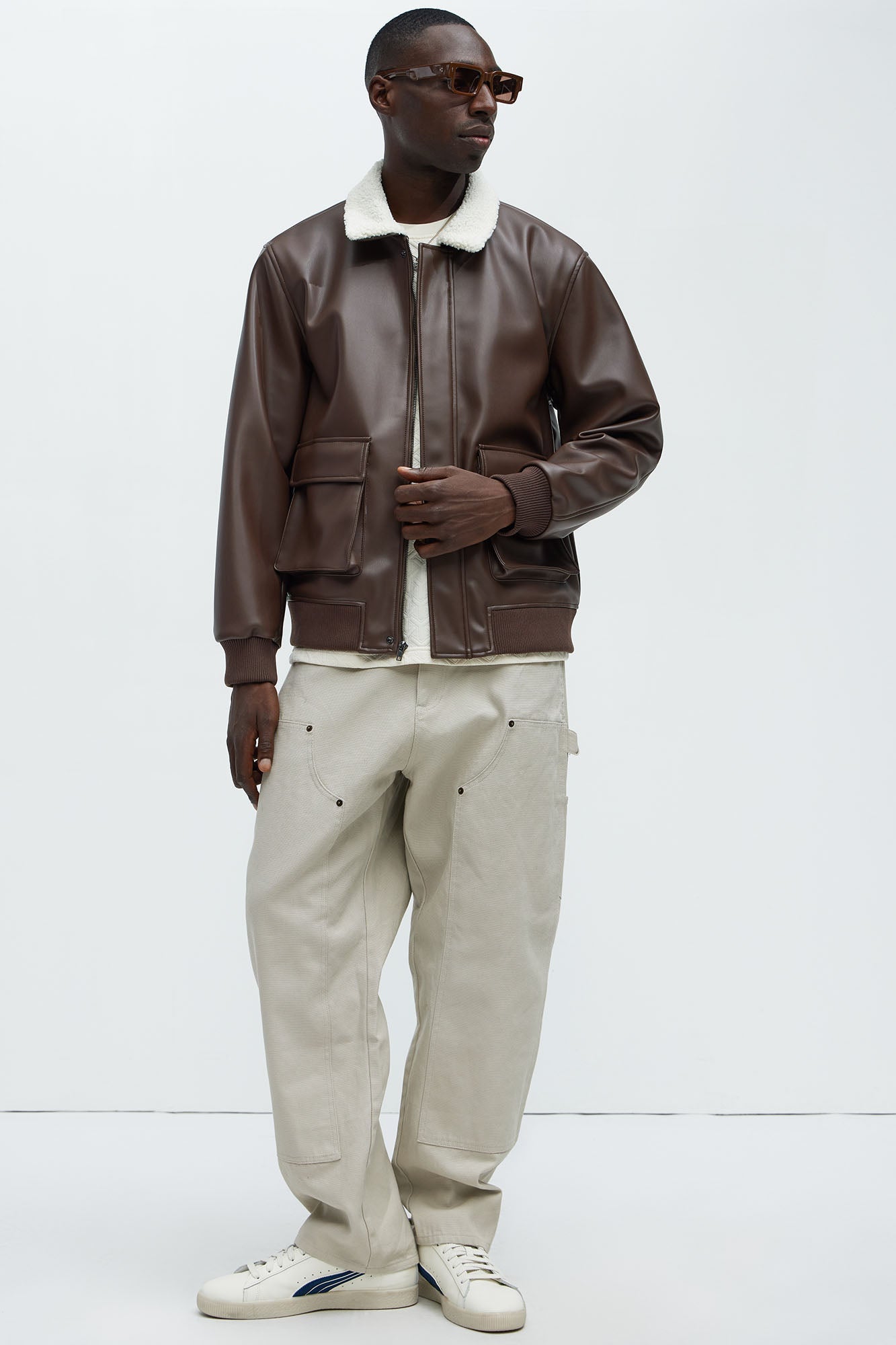 Baldwin Faux Sherpa Leather Jacket - Brown