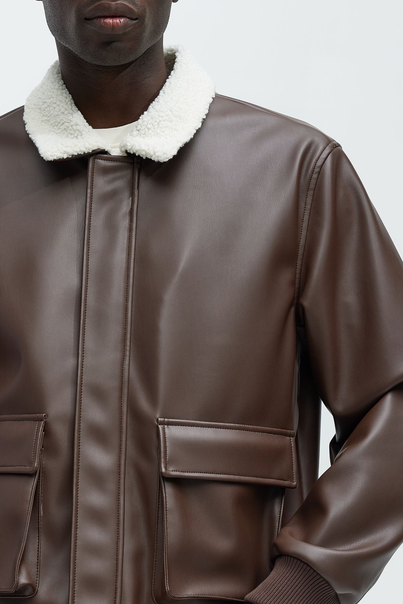 Baldwin Faux Sherpa Leather Jacket - Brown