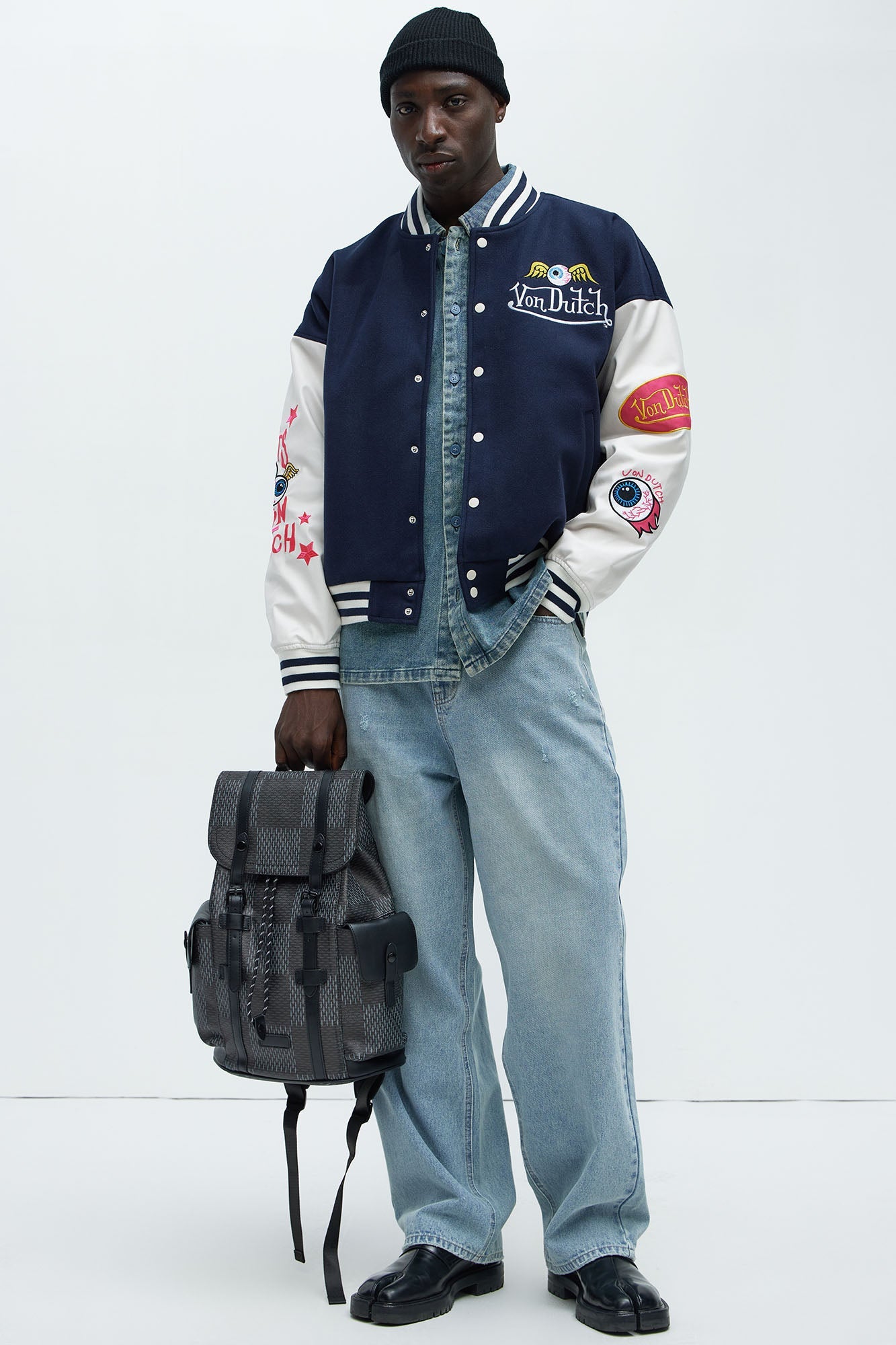 Von Dutch Eyeball Varsity Jacket - Navy/combo