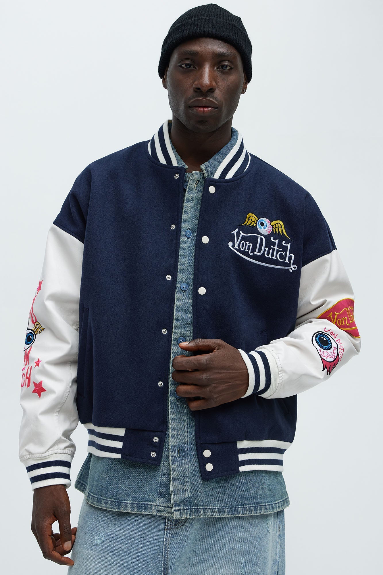 Von Dutch Eyeball Varsity Jacket - Navy/combo
