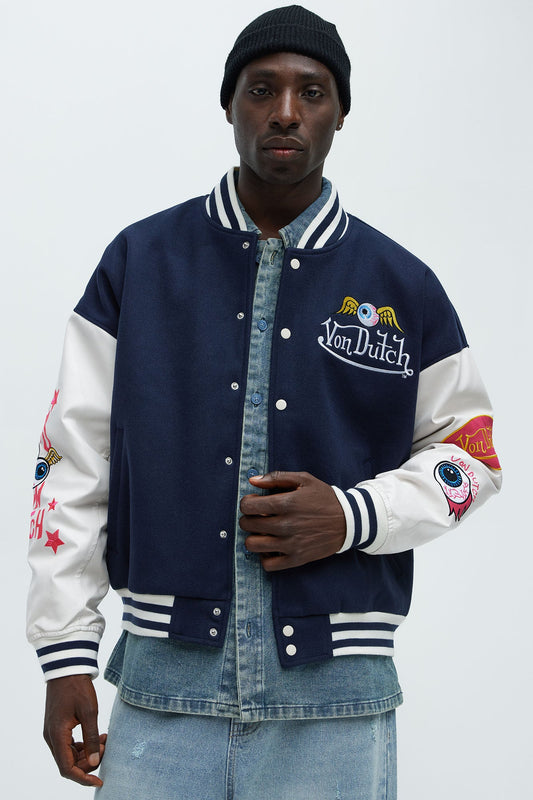 Von Dutch Eyeball Varsity Jacket - Navy/combo