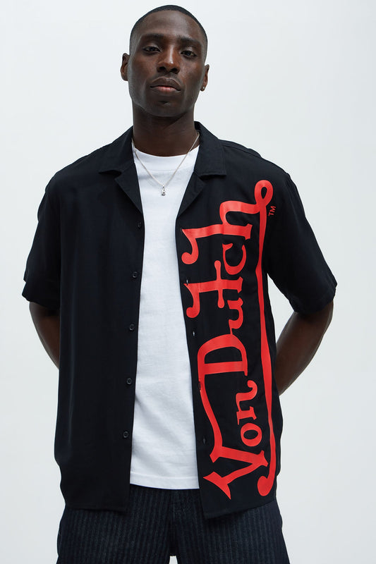 Von Dutch Oversized Red Font Shirt - Black