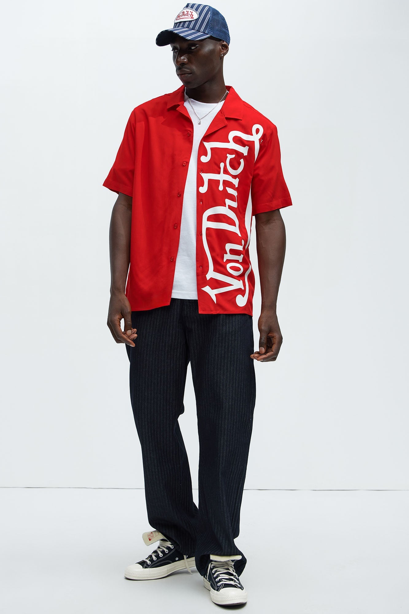 Von Dutch Oversized White Font Shirt - Red