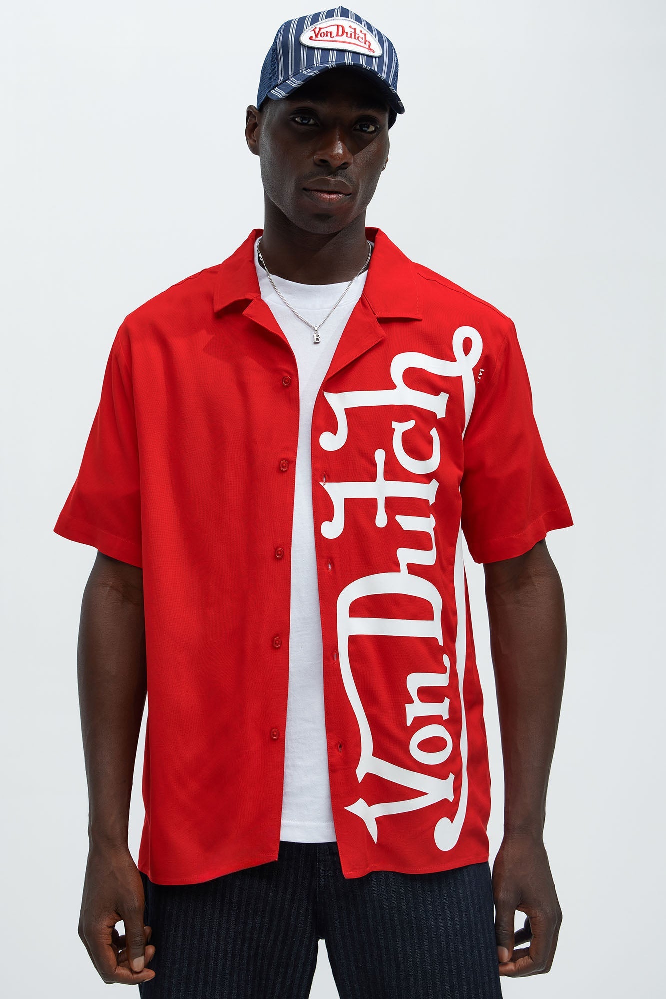 Von Dutch Oversized White Font Shirt - Red
