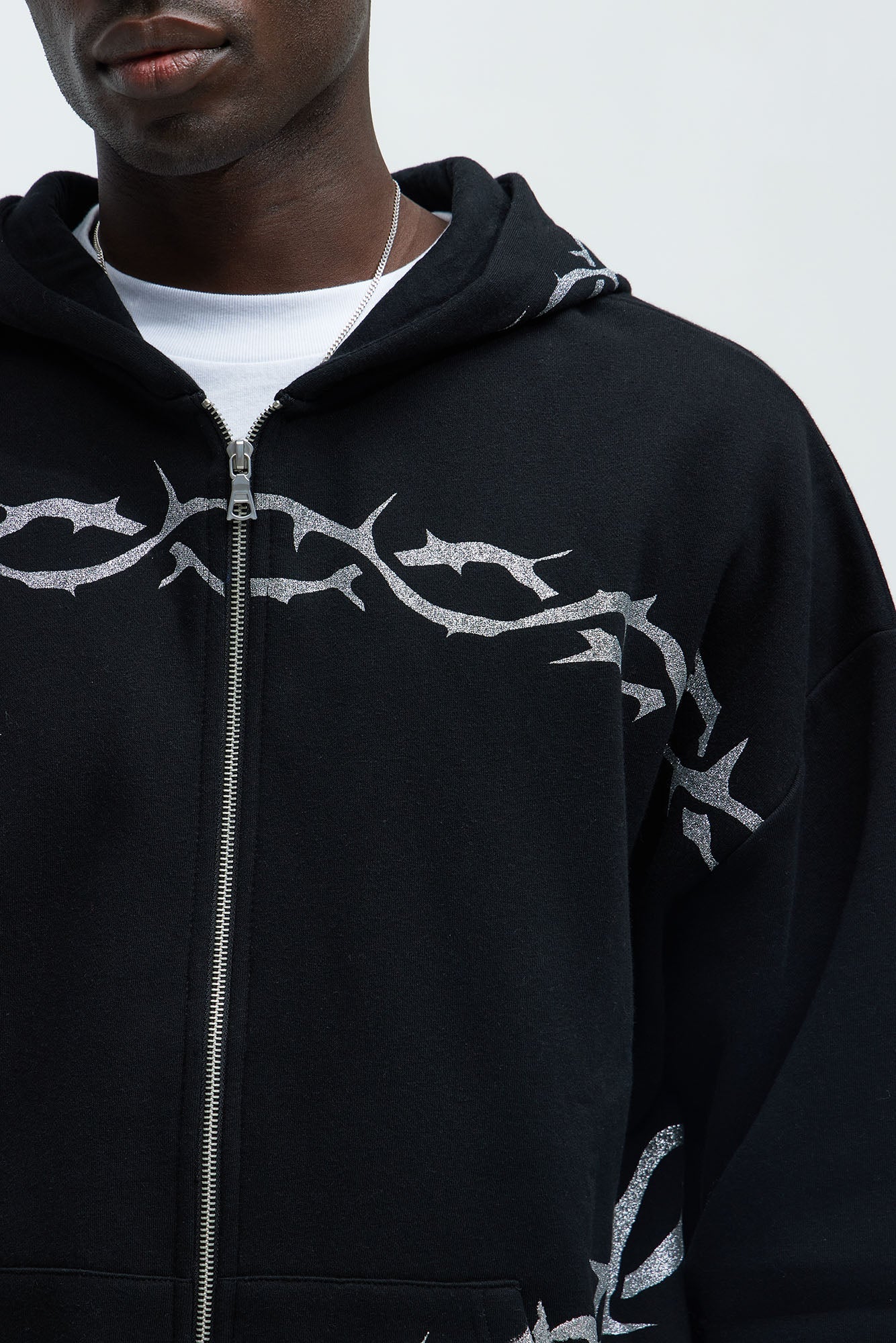 Tyson Barbed Wire Oversized Zip Hoodie - Black