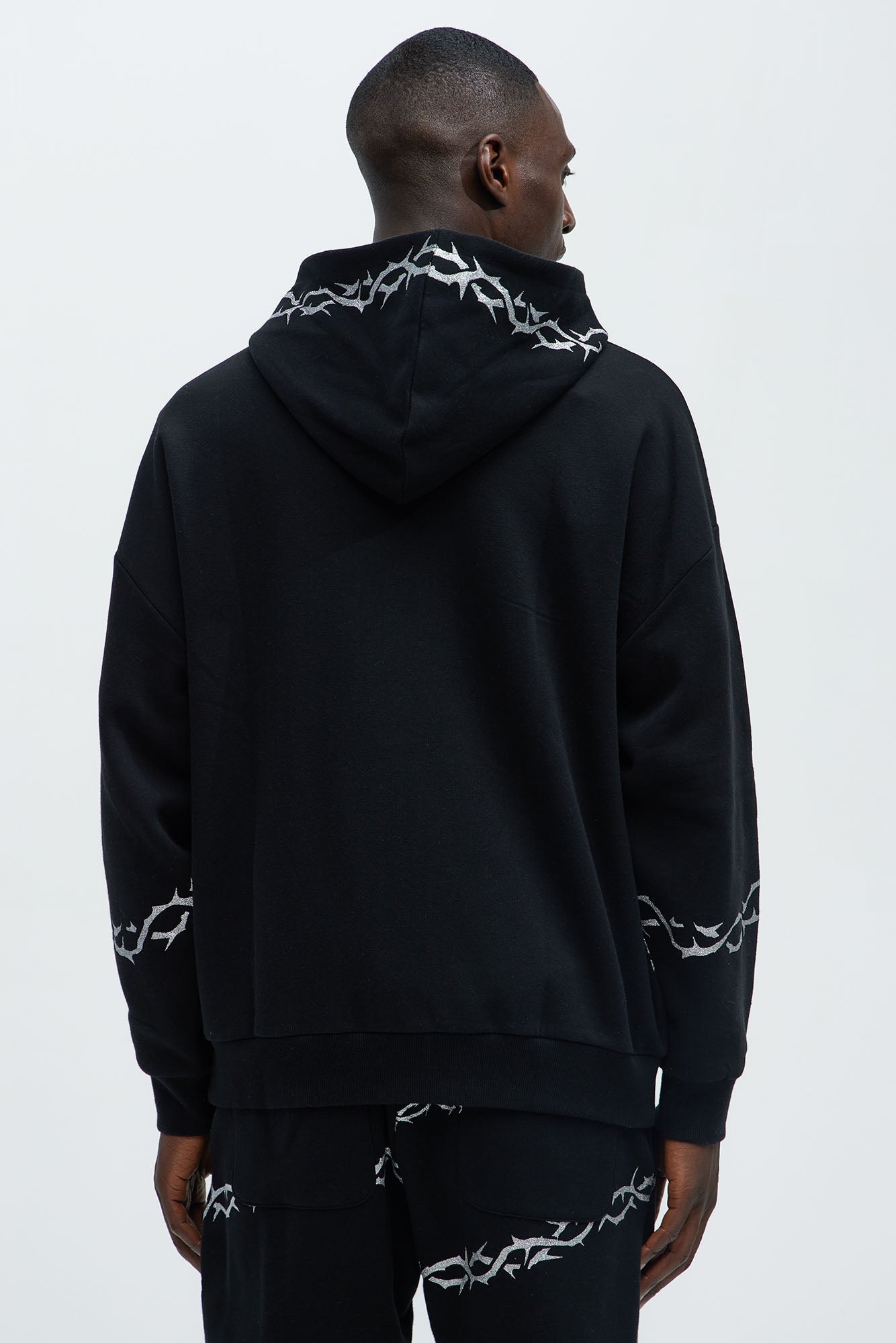 Tyson Barbed Wire Oversized Zip Hoodie - Black