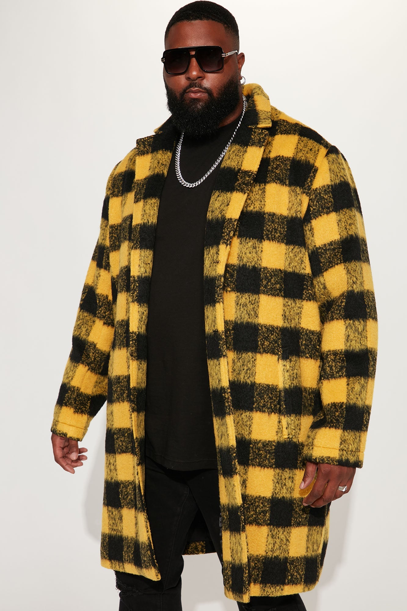 Extraordinary Brushed Mohair Wool Long Coat - Yellow/combo