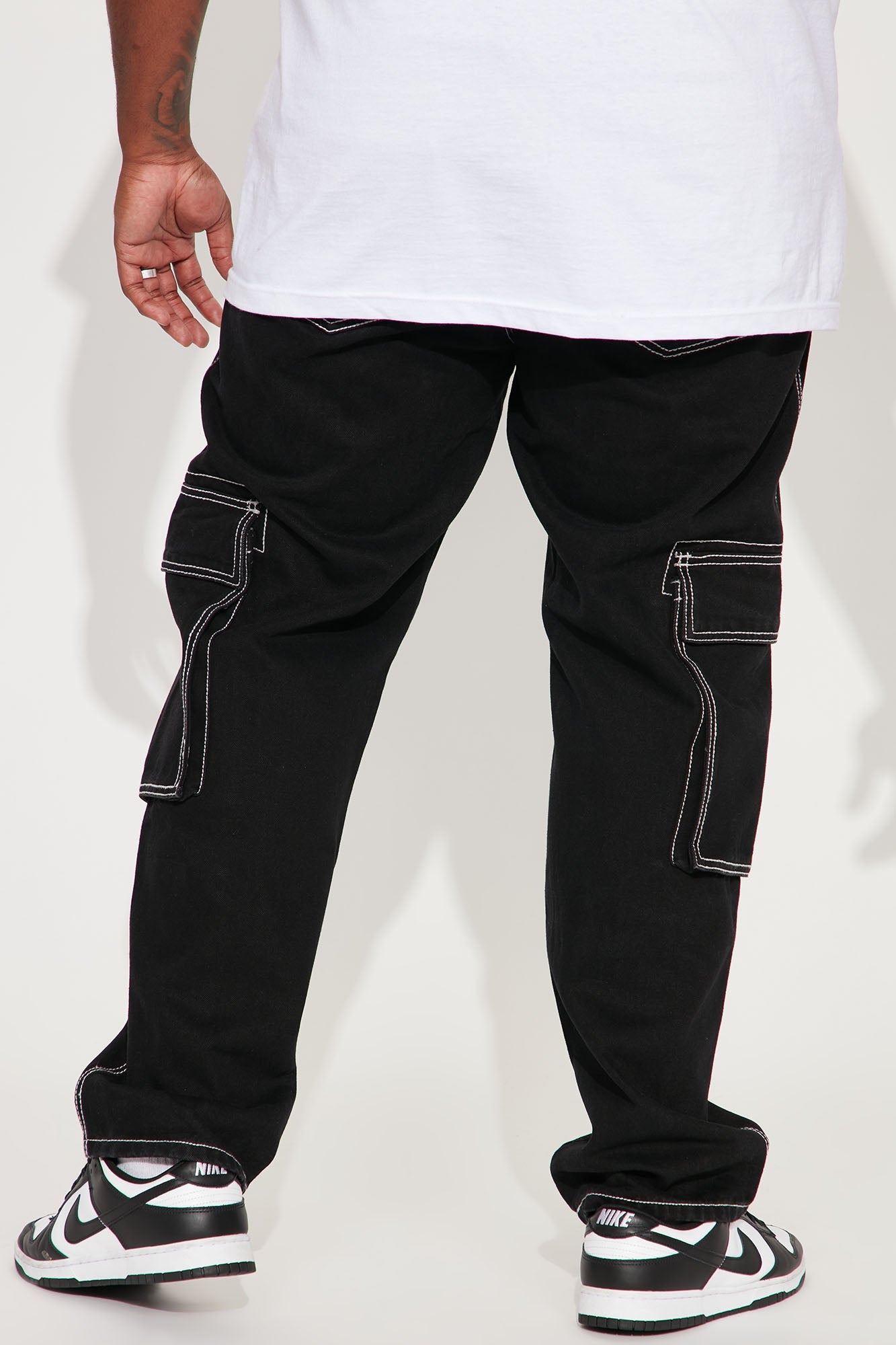 Contrast Lining Carpenter Straight Jeans - Black