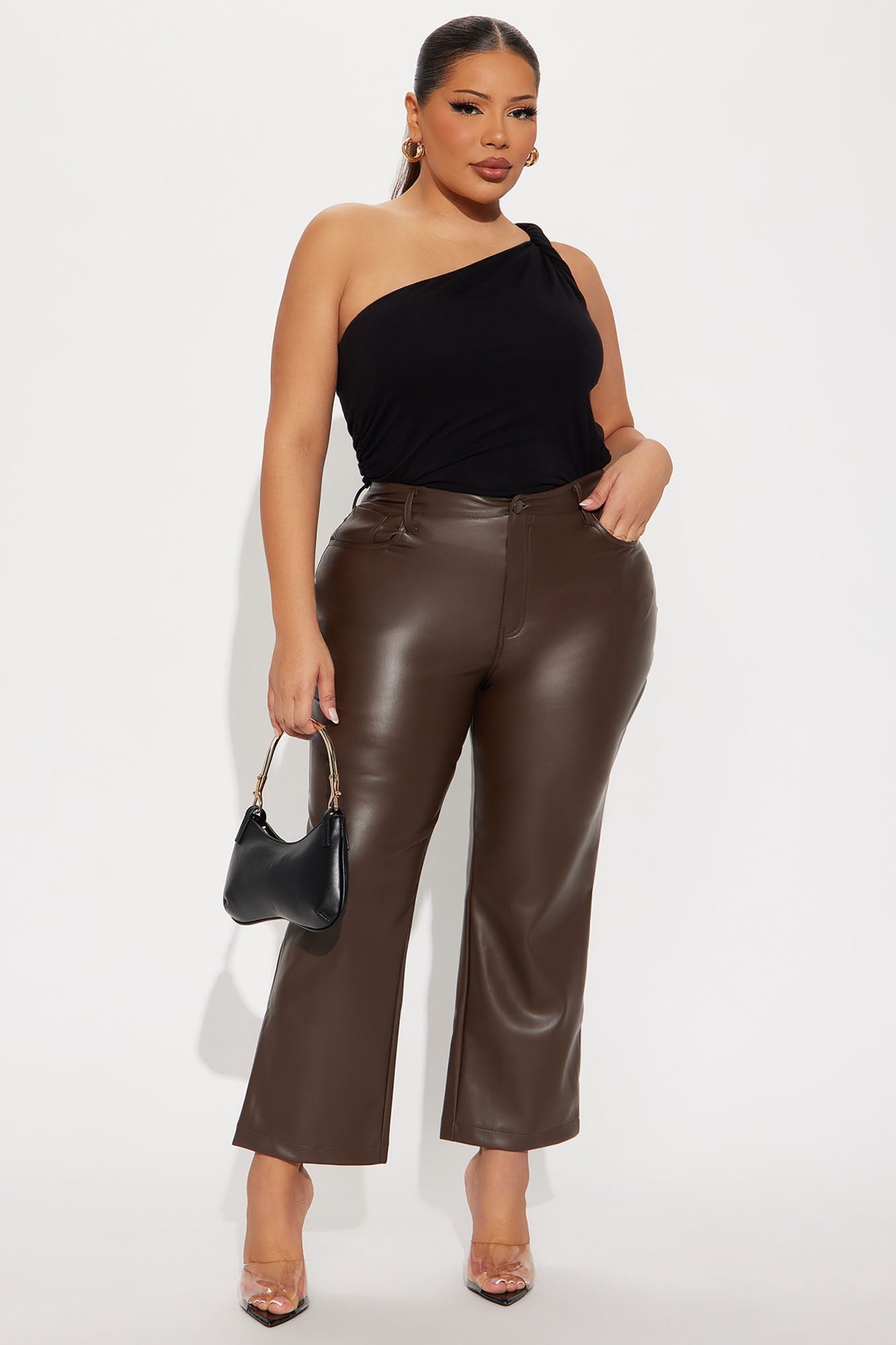 Malena Faux Leather Trouser Pant - Chocolate