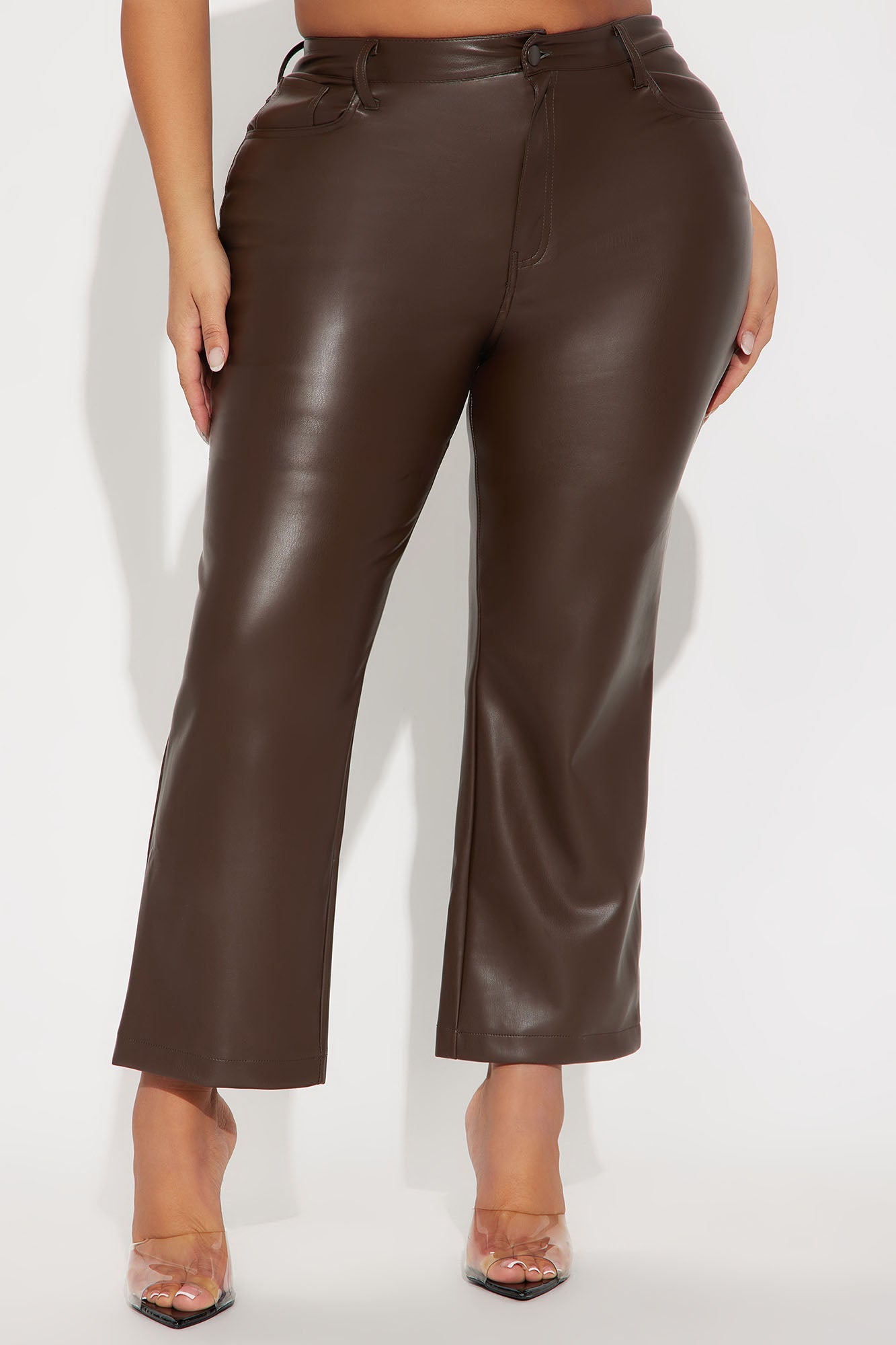 Malena Faux Leather Trouser Pant - Chocolate