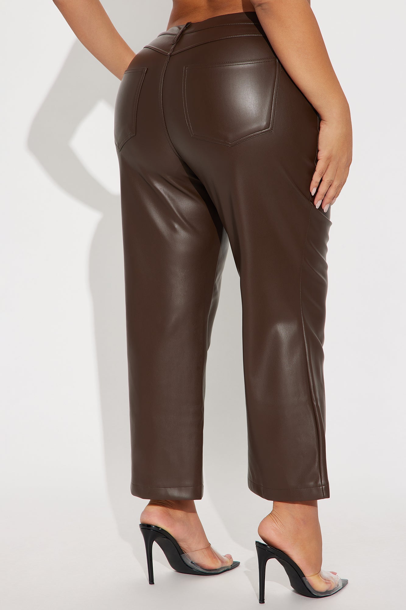 Malena Faux Leather Trouser Pant - Chocolate