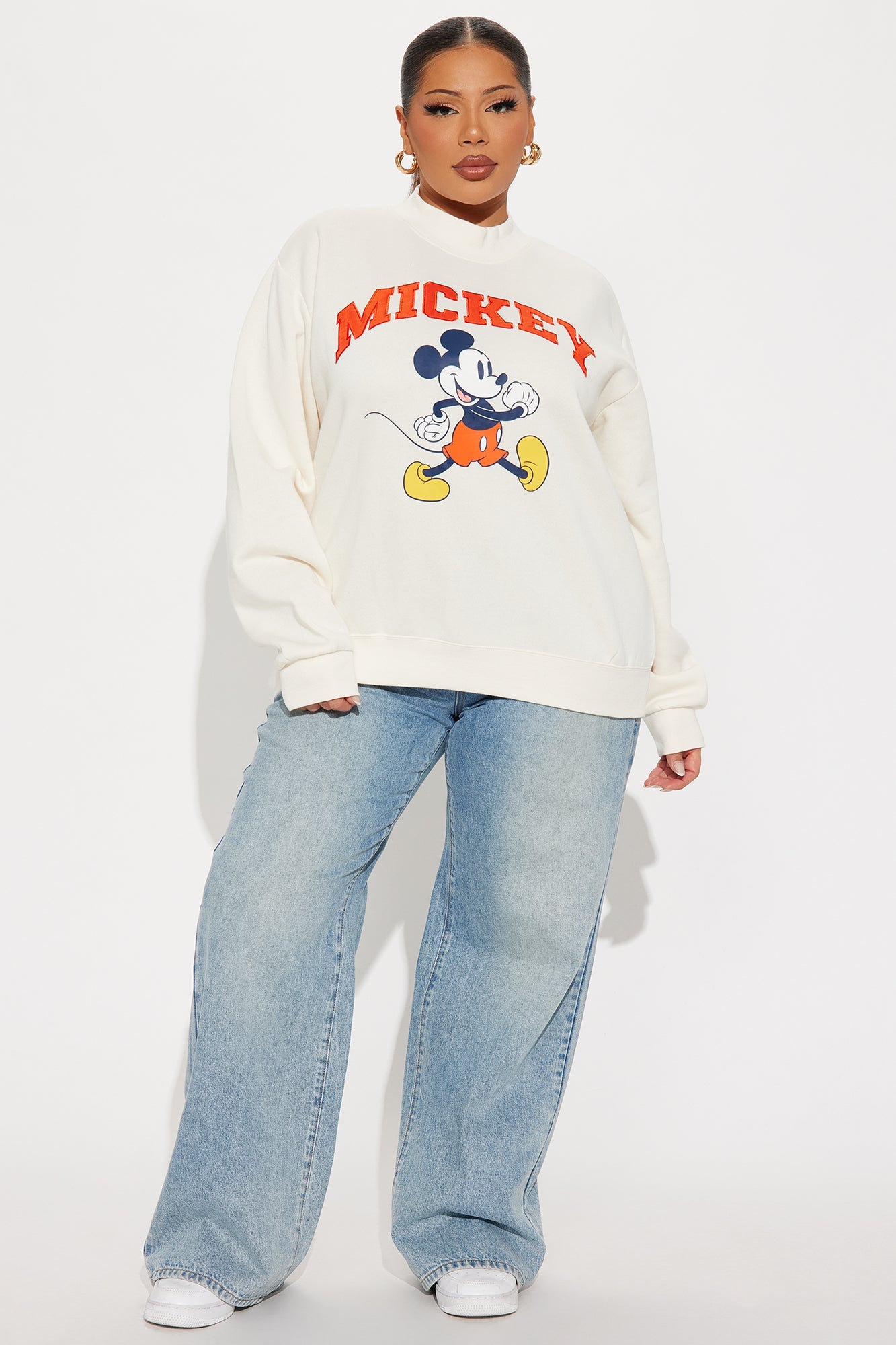 Mickey Mouse Fleece Mock Neck Sweatshirt - Cream