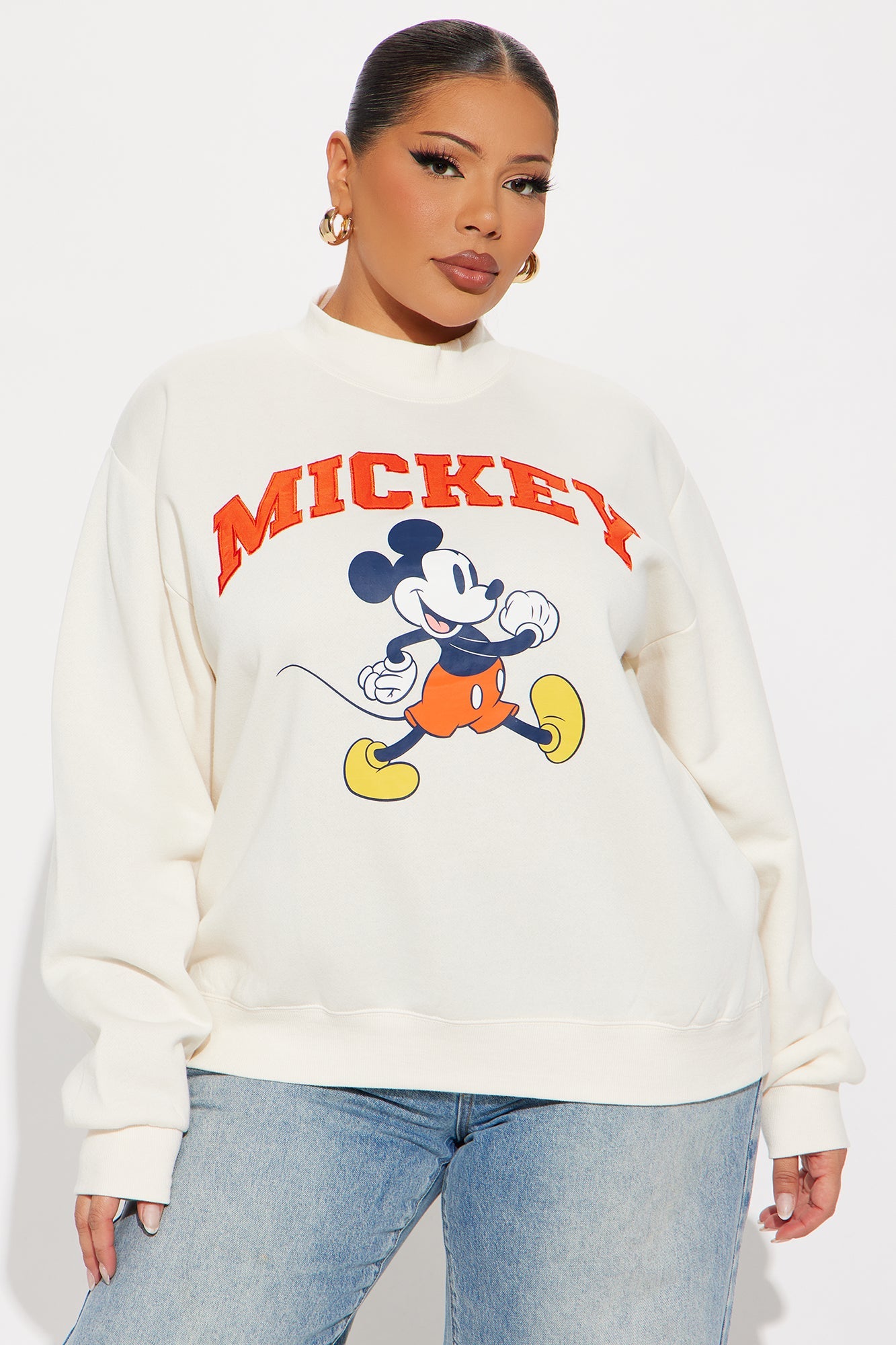 Mickey Mouse Fleece Mock Neck Sweatshirt - Cream