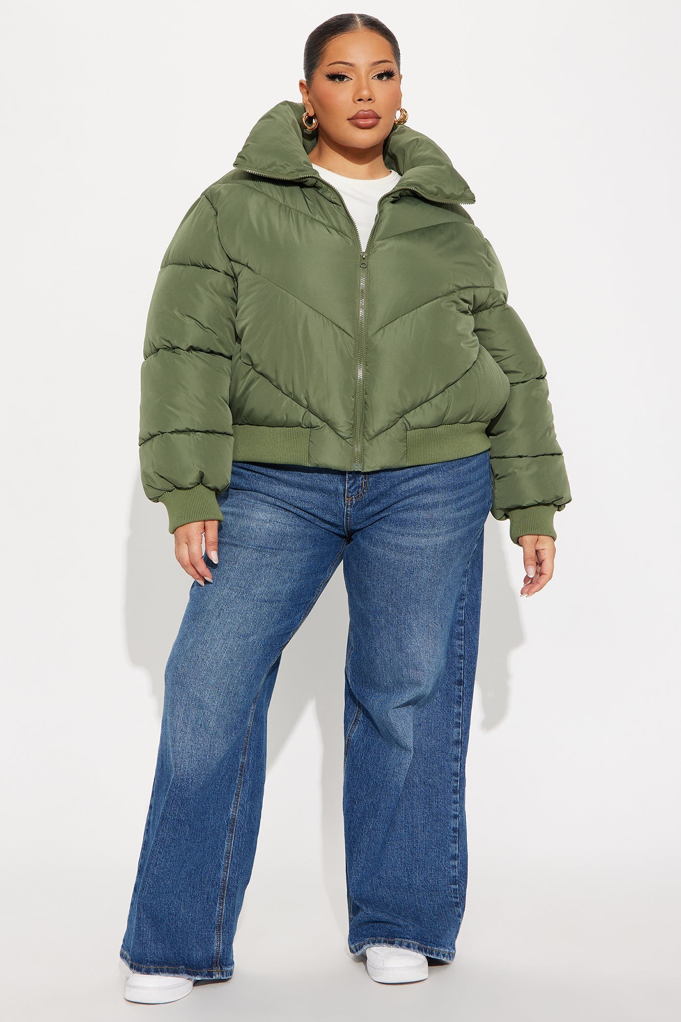 Cold Front Nylon Puffer Jacket - Olive