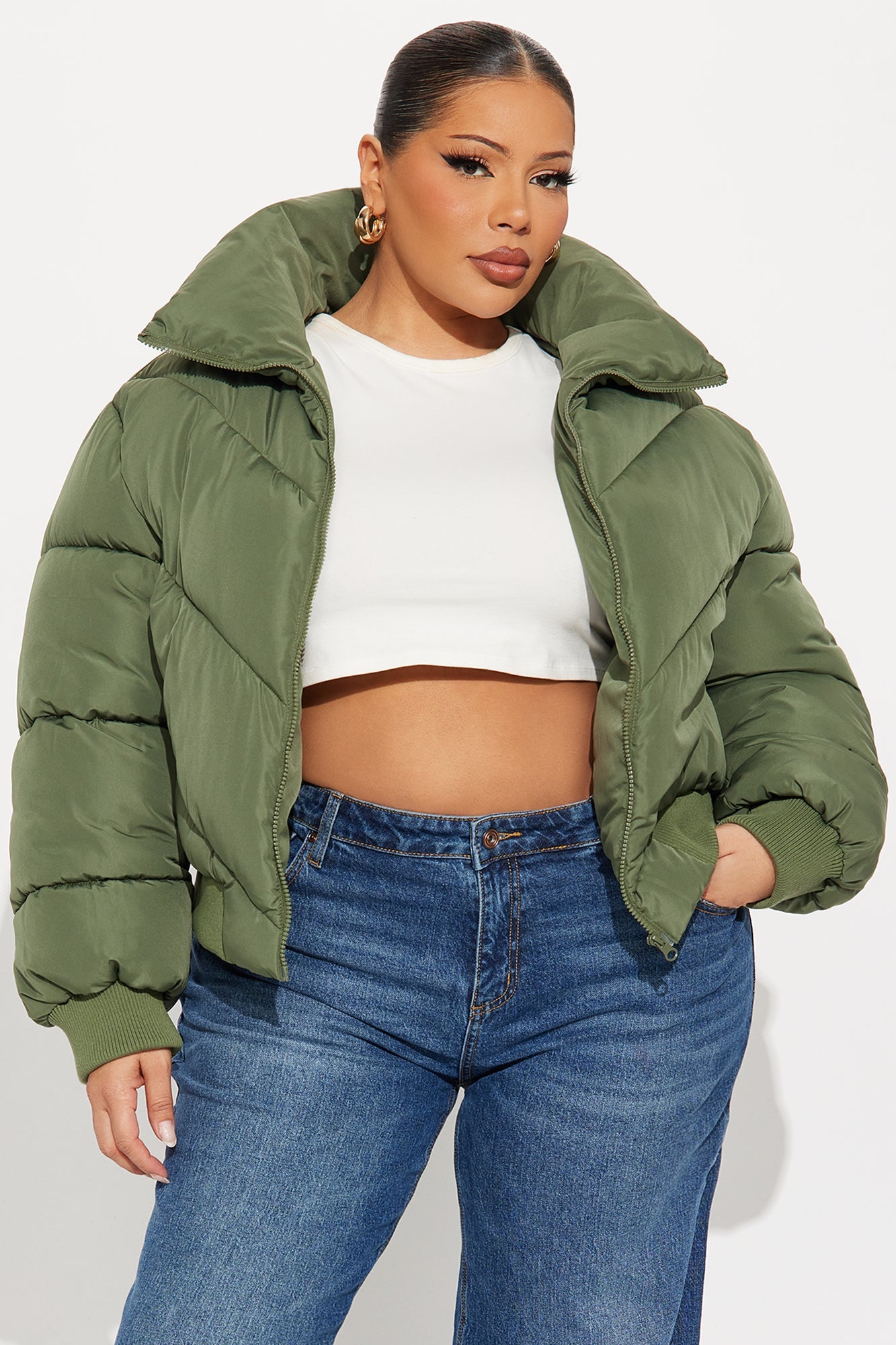 Cold Front Nylon Puffer Jacket - Olive