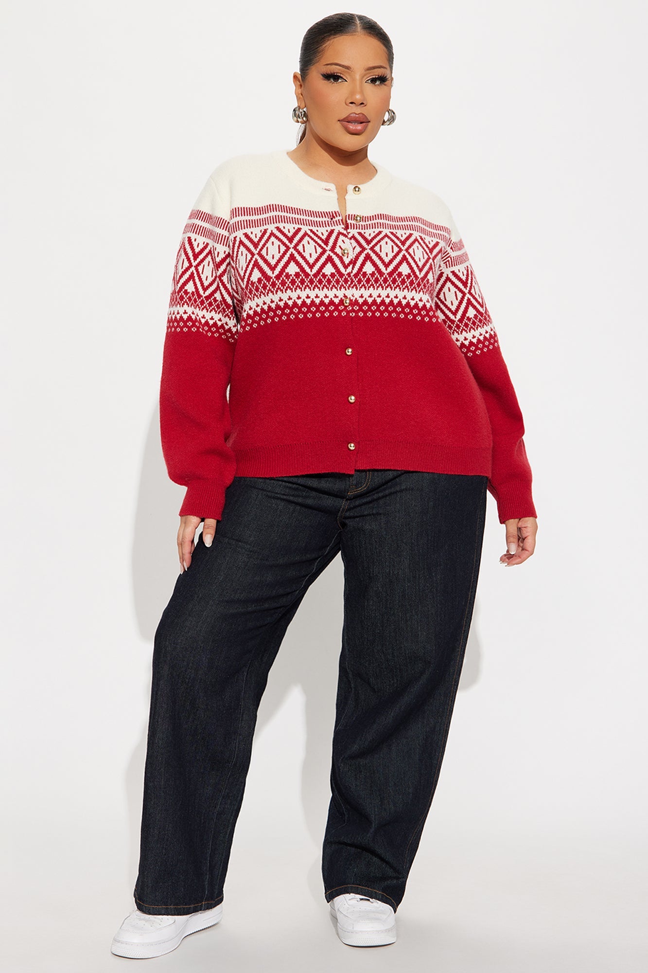 I'll Text You Fair Isle Cardigan - Red/combo