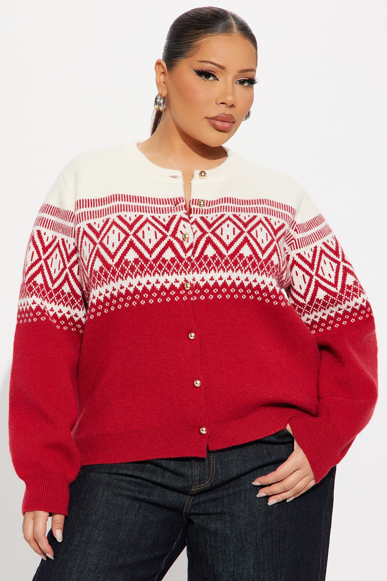 I'll Text You Fair Isle Cardigan - Red/combo