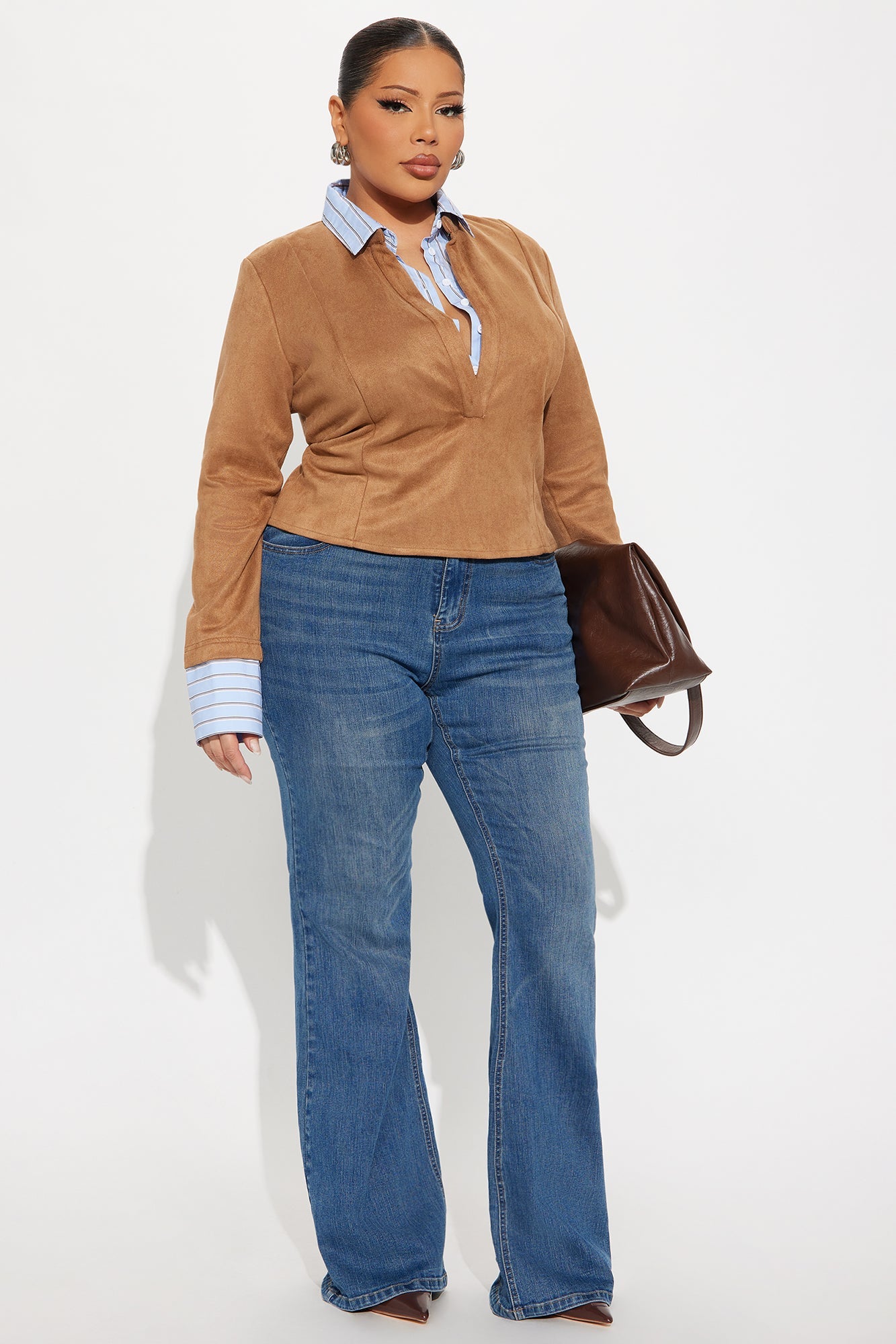 Perfect Illusion Faux Suede Top - Camel/combo