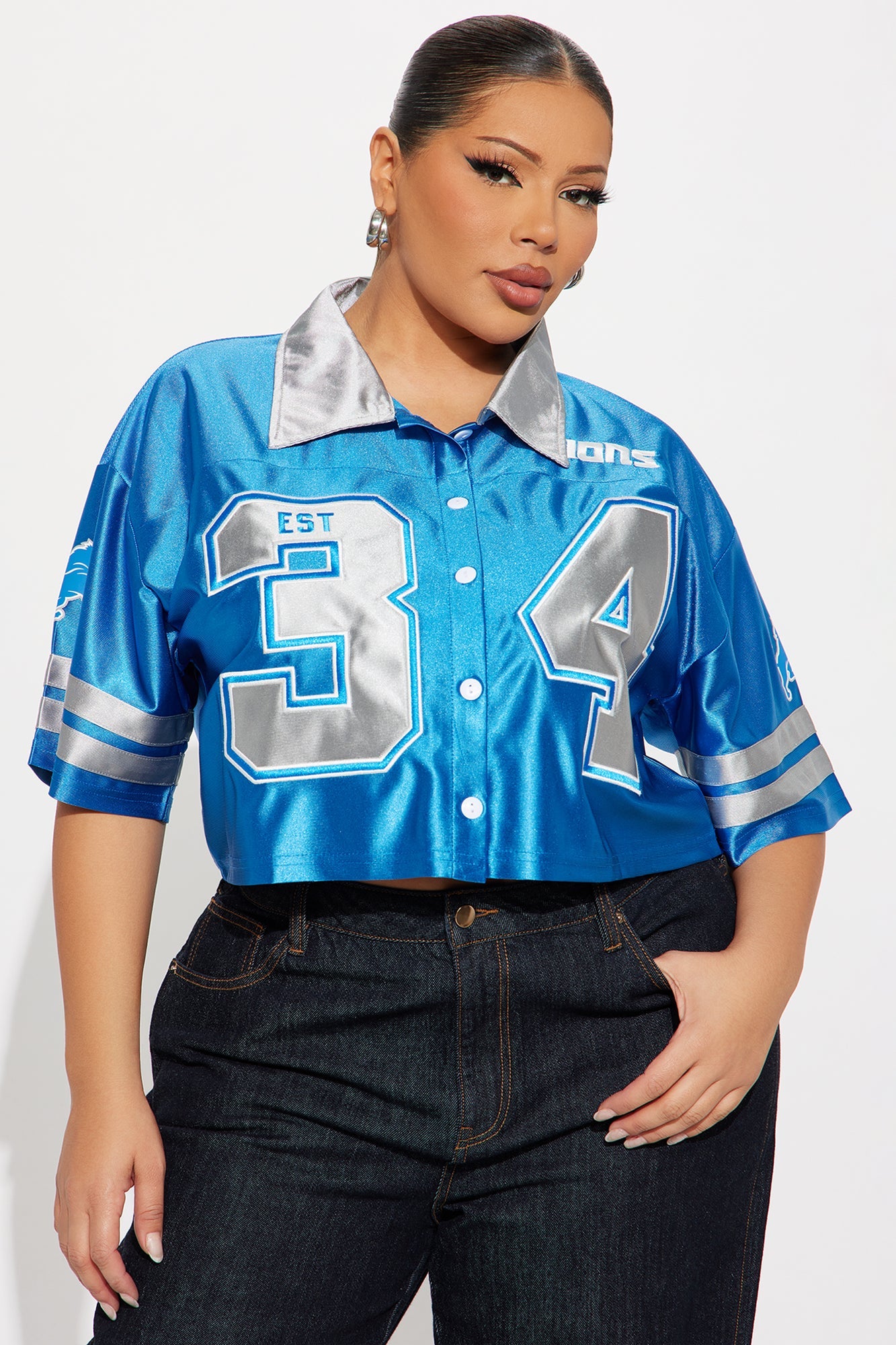NFL Detroit Lions Cropped Shirt - Blue/combo