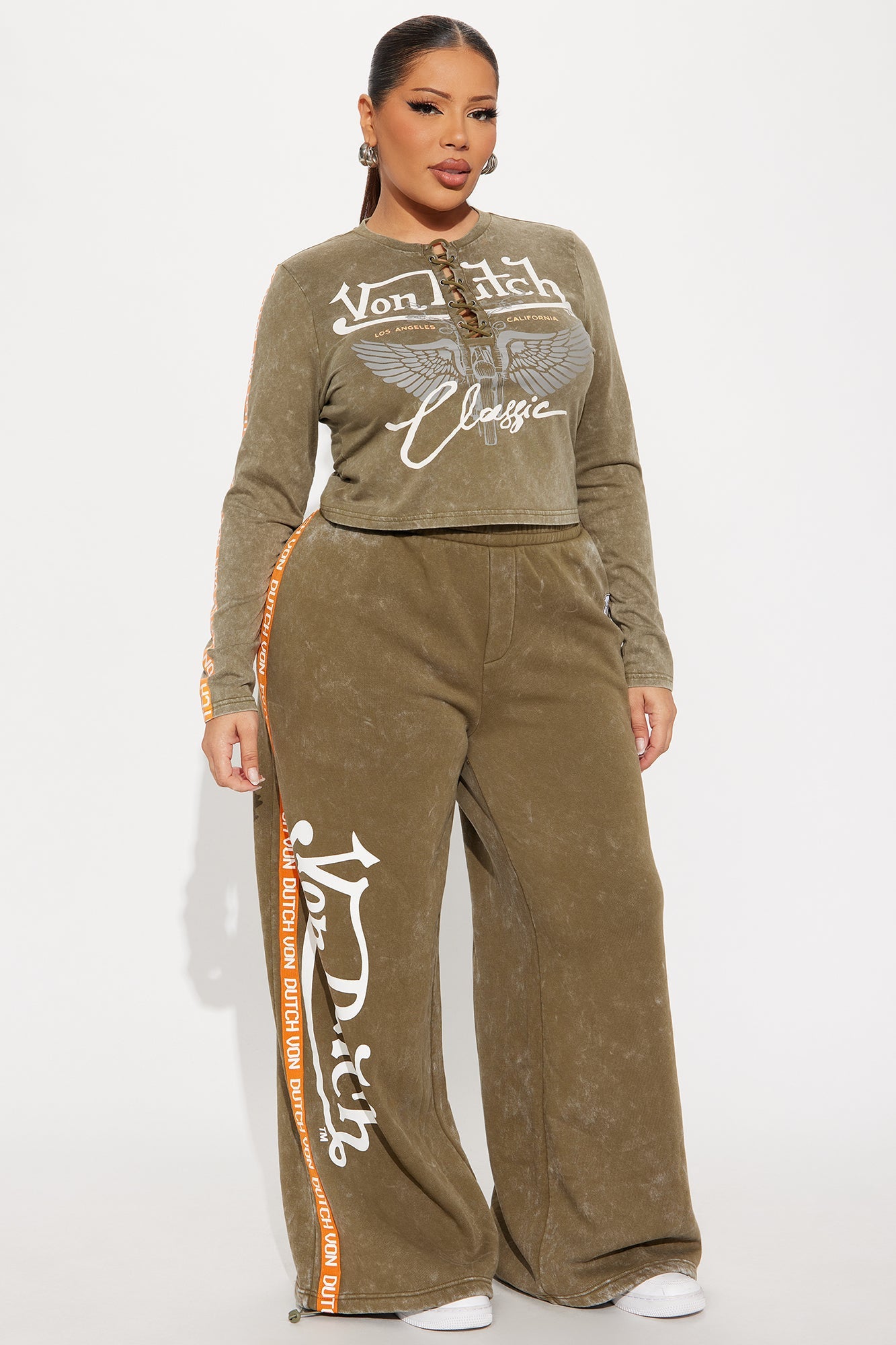 Von Dutch Washed Lace Up Top - Olive