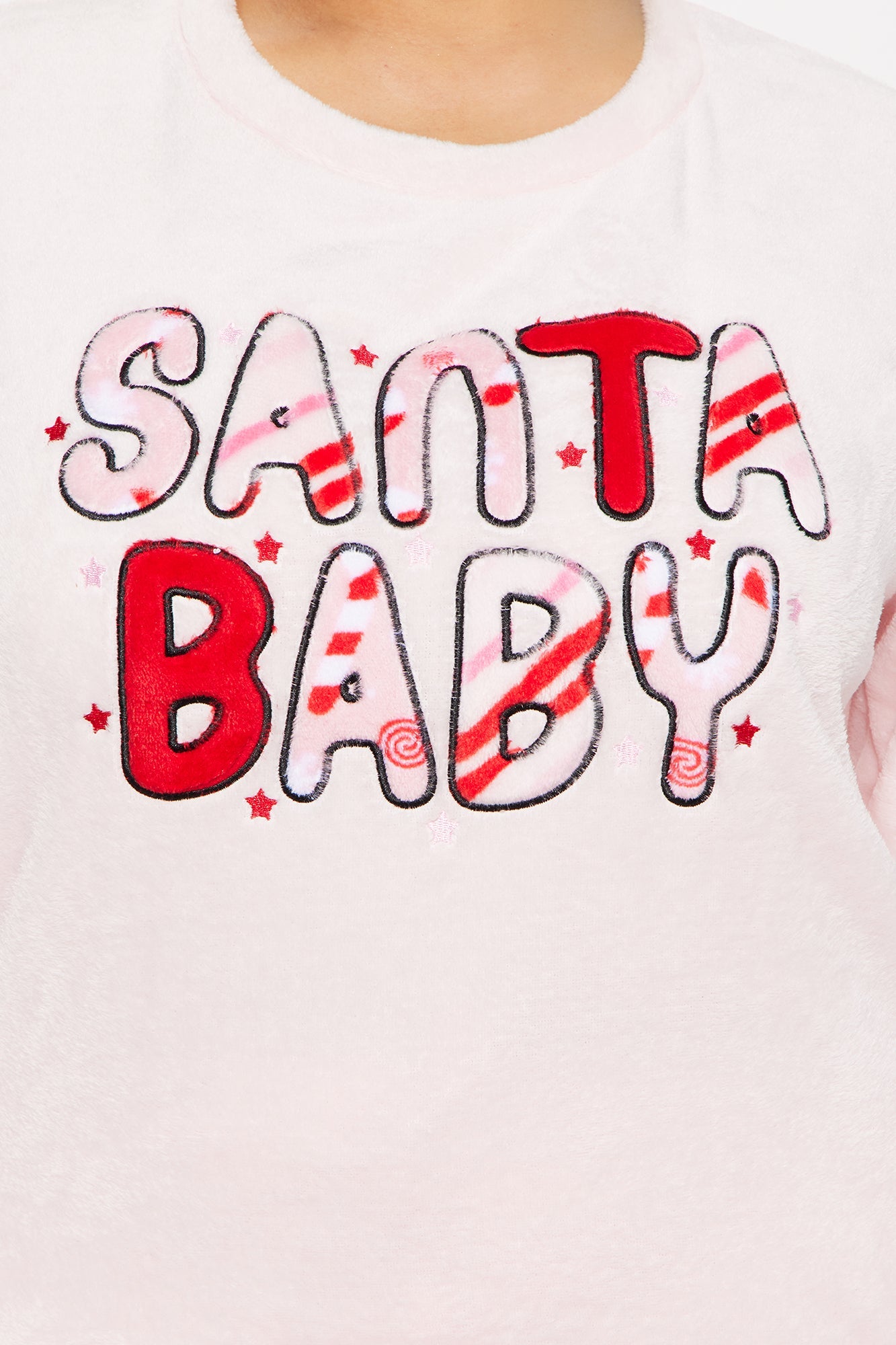 Santa Baby Crew Neck Plush PJ Jogger Set - Pink/combo