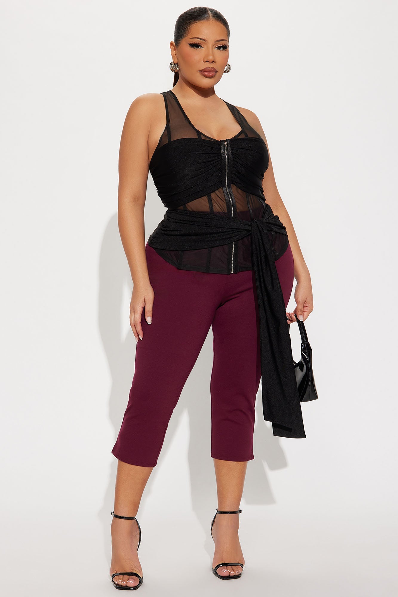 Zayla Scoop Neck Drape Mesh Top - Black