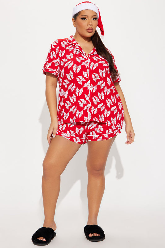 Christmas Present 3 Piece PJ Short Set - Red/White