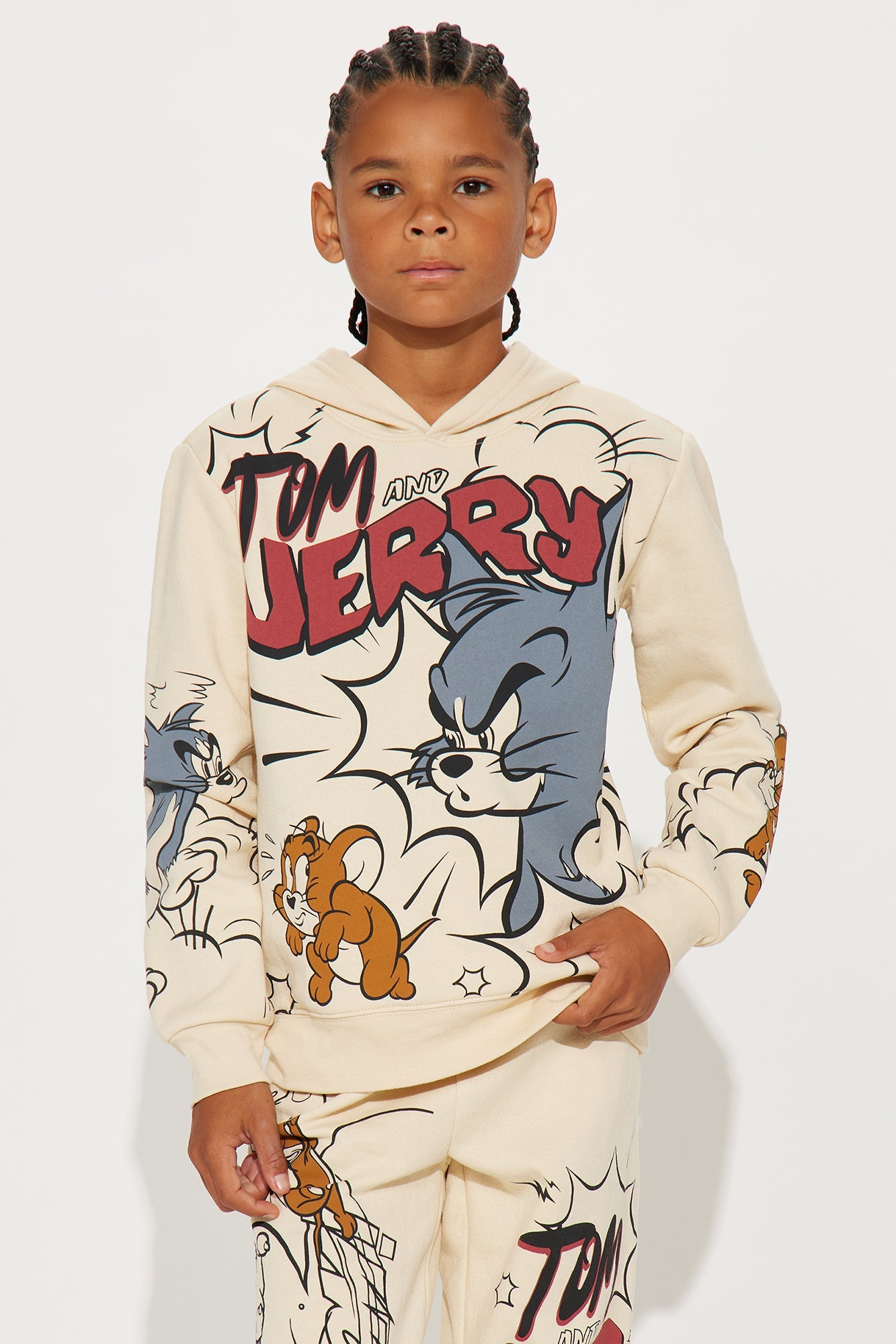 Mini Tom & Jerry Hoodie And Jogger Pant Set - Natural